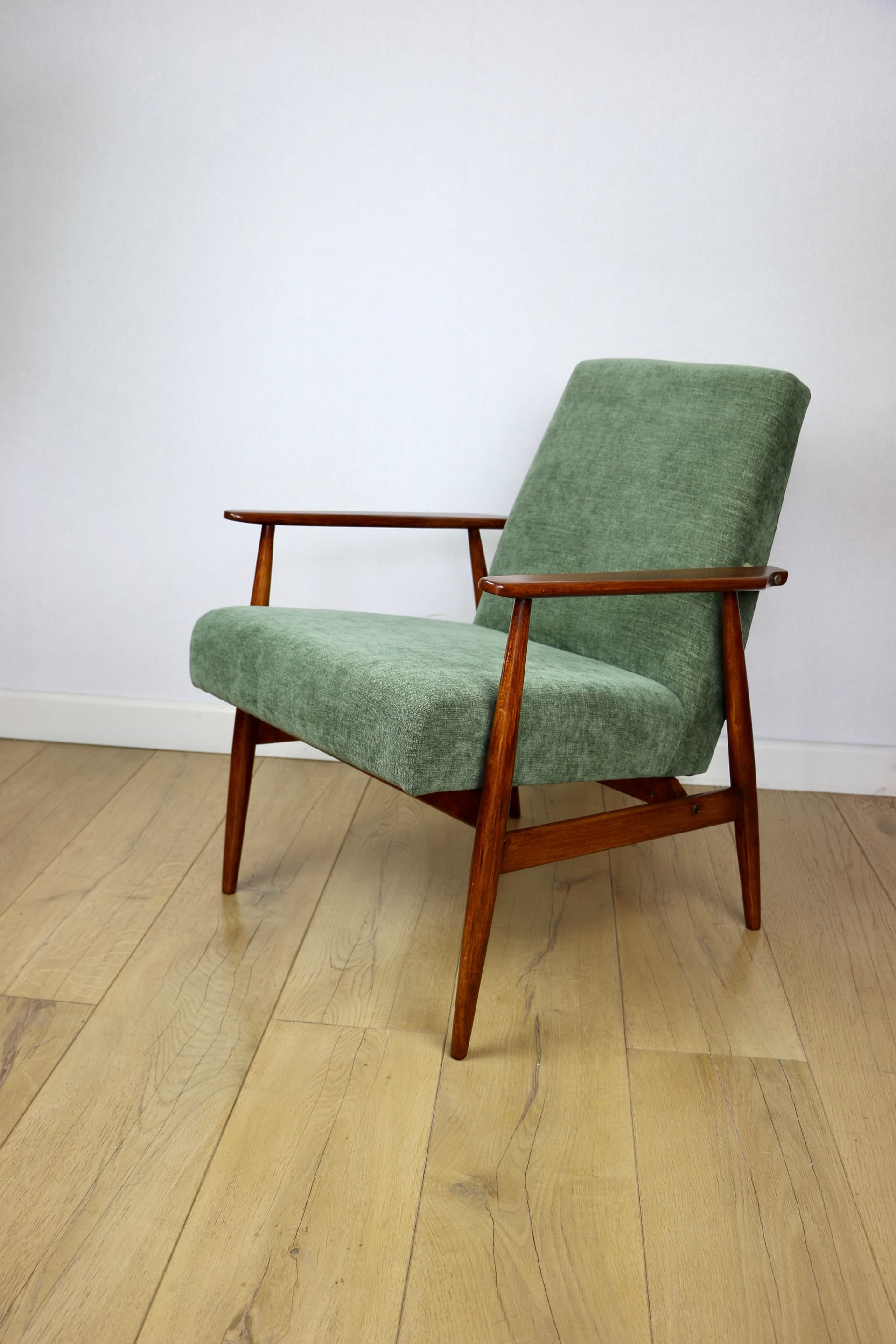 Armchair Lis, olive green, fabric, beech, by H. Lis, Poland, 1970s. - 343610