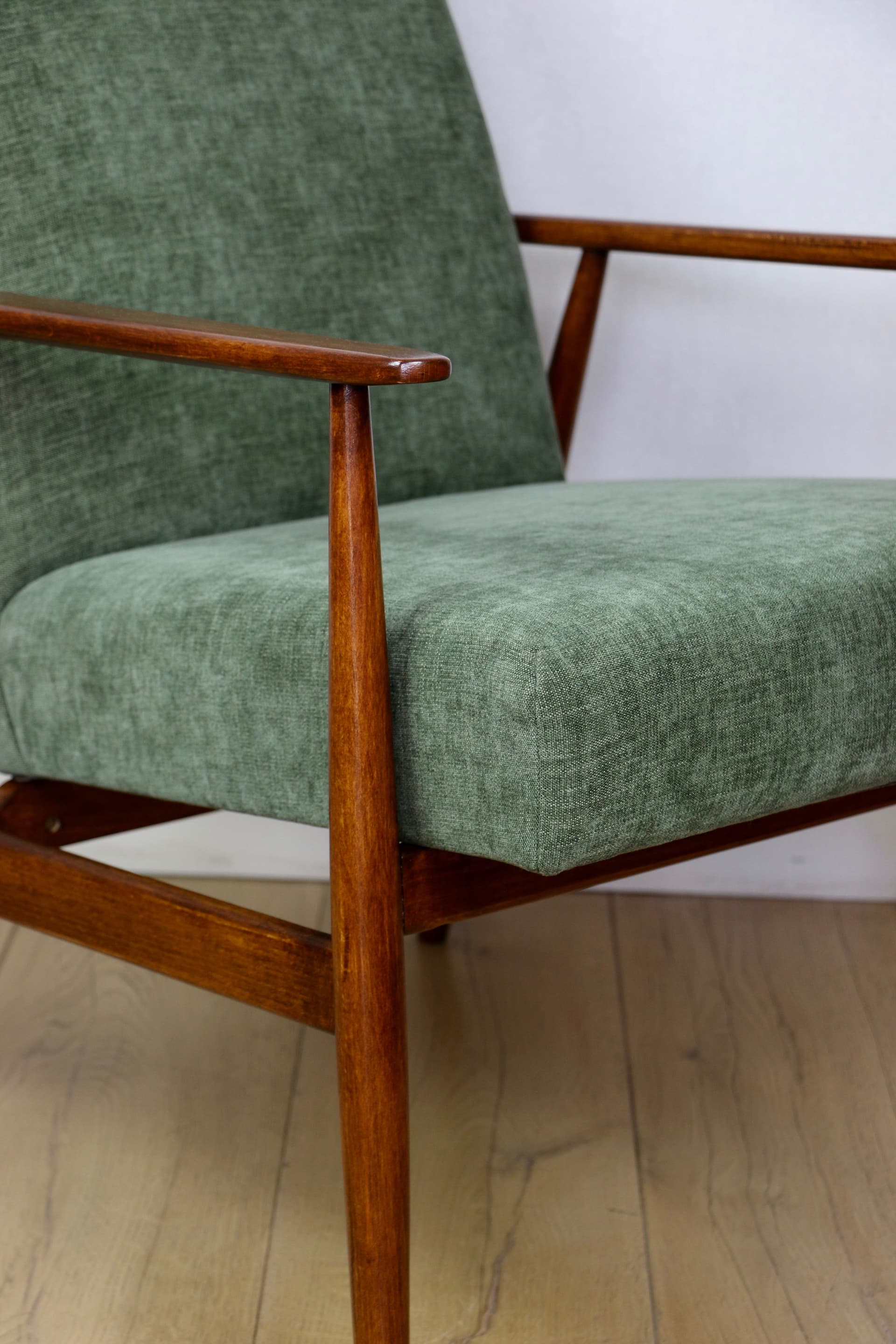 Armchair Lis, olive green, fabric, beech, by H. Lis, Poland, 1970s. - 343603