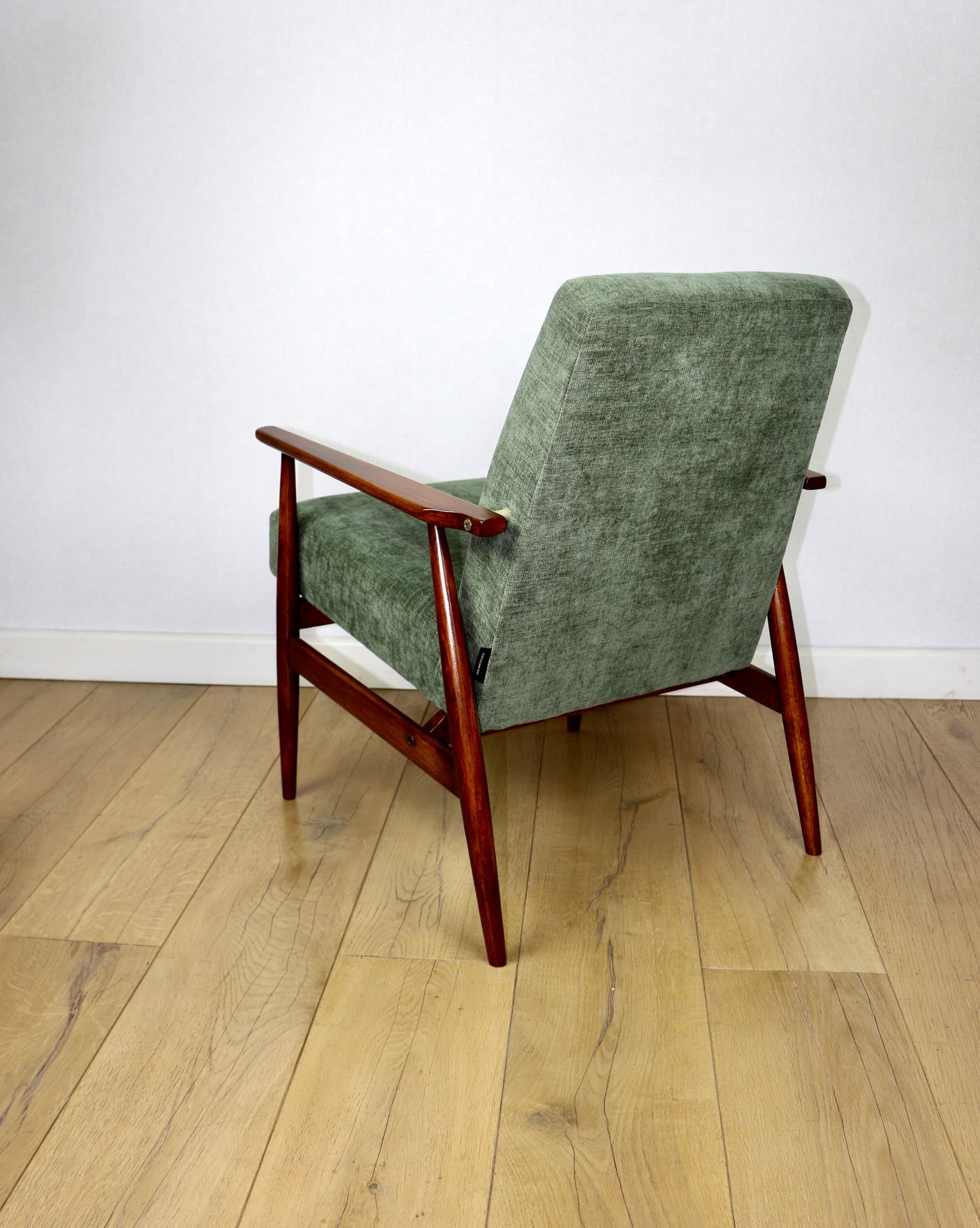 Armchair Lis, olive green, fabric, beech, by H. Lis, Poland, 1970s. - 343606