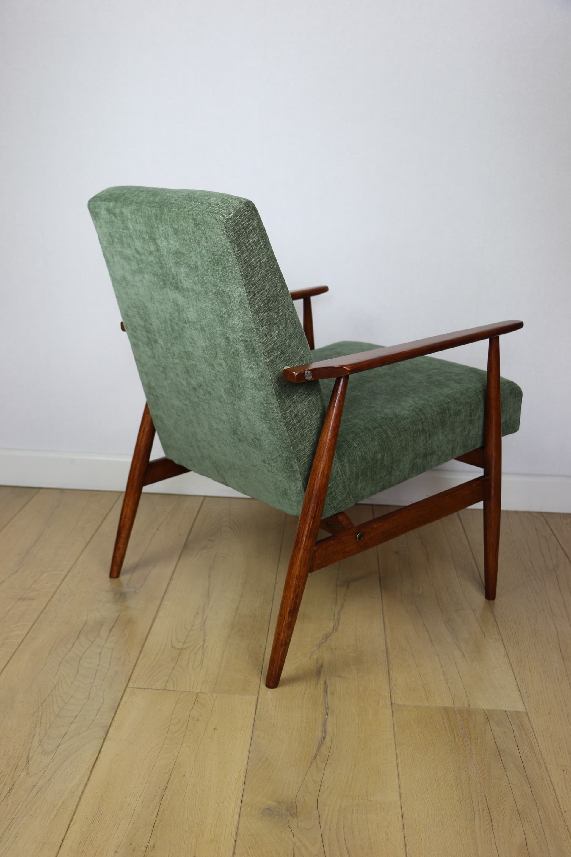 Armchair Lis, olive green, fabric, beech, by H. Lis, Poland, 1970s. - 343605