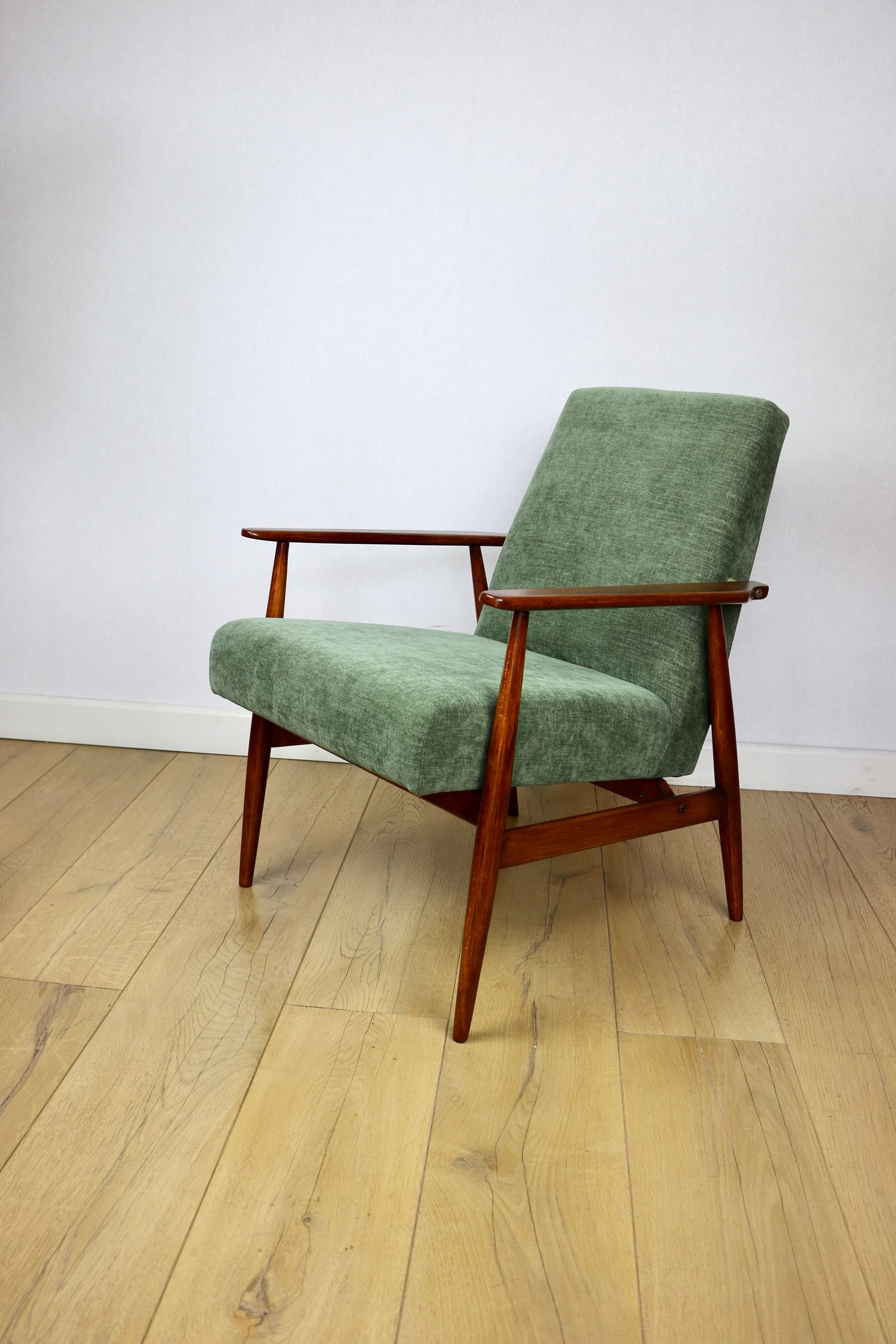 Armchair Lis, olive green, fabric, beech, by H. Lis, Poland, 1970s. - 343608