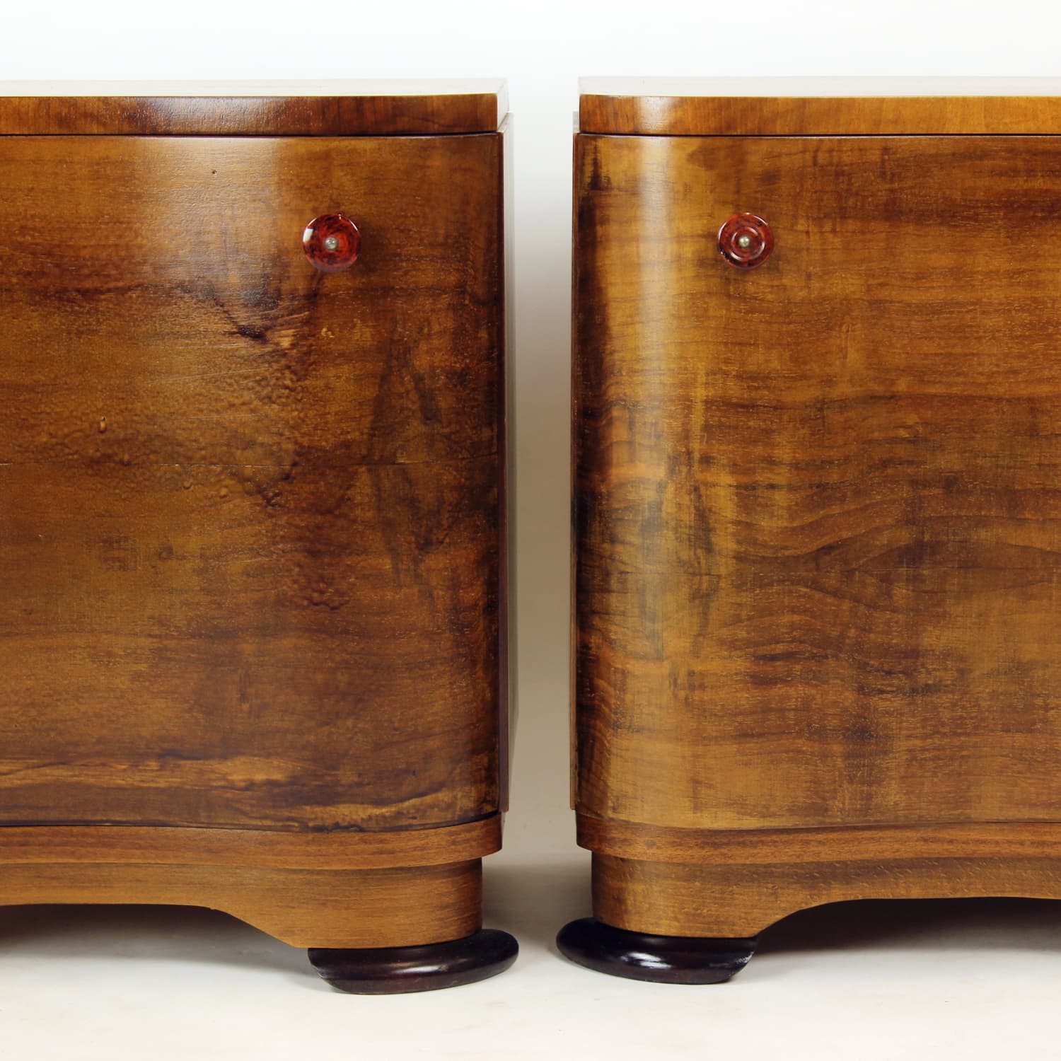 Pair of nightstands Art Deco, brown walnut, by J. Halabala, UP Závody, Czechoslovakia, 1930s. - 343647