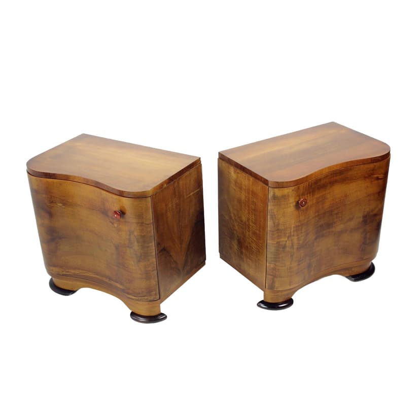 Pair of nightstands Art Deco, brown walnut, by J. Halabala, UP Závody, Czechoslovakia, 1930s.