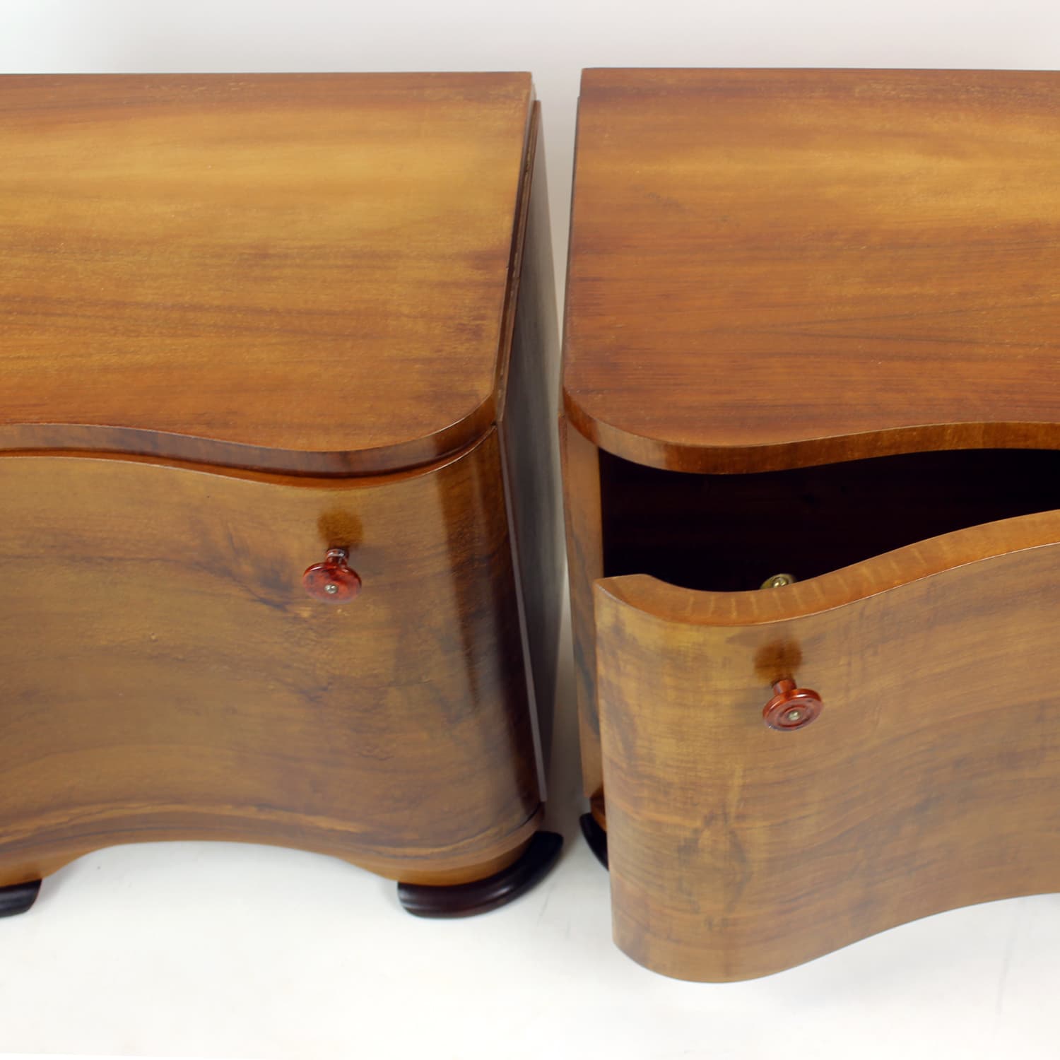 Pair of nightstands Art Deco, brown walnut, by J. Halabala, UP Závody, Czechoslovakia, 1930s. - 343643