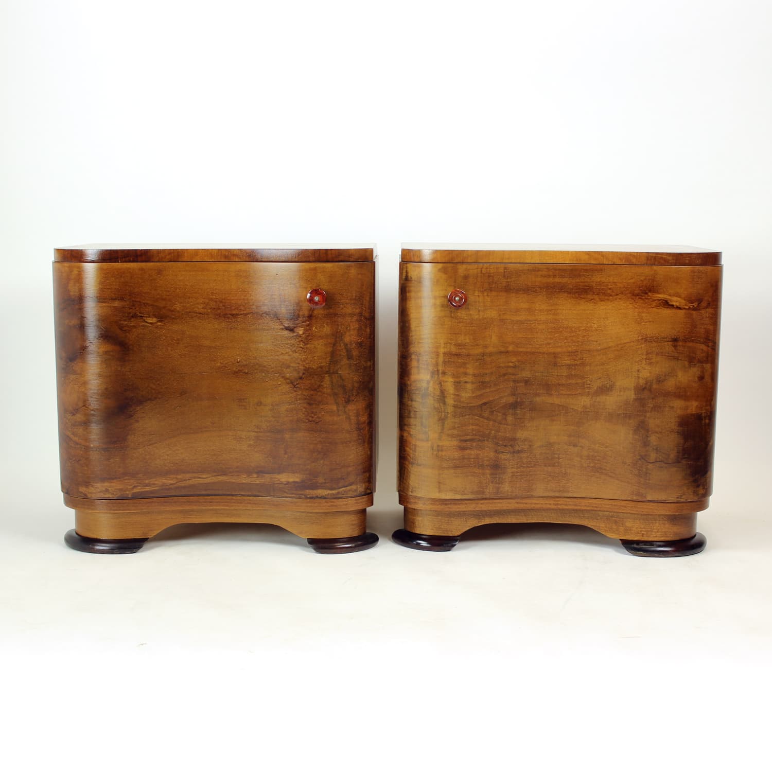 Pair of nightstands Art Deco, brown walnut, by J. Halabala, UP Závody, Czechoslovakia, 1930s. - 343646