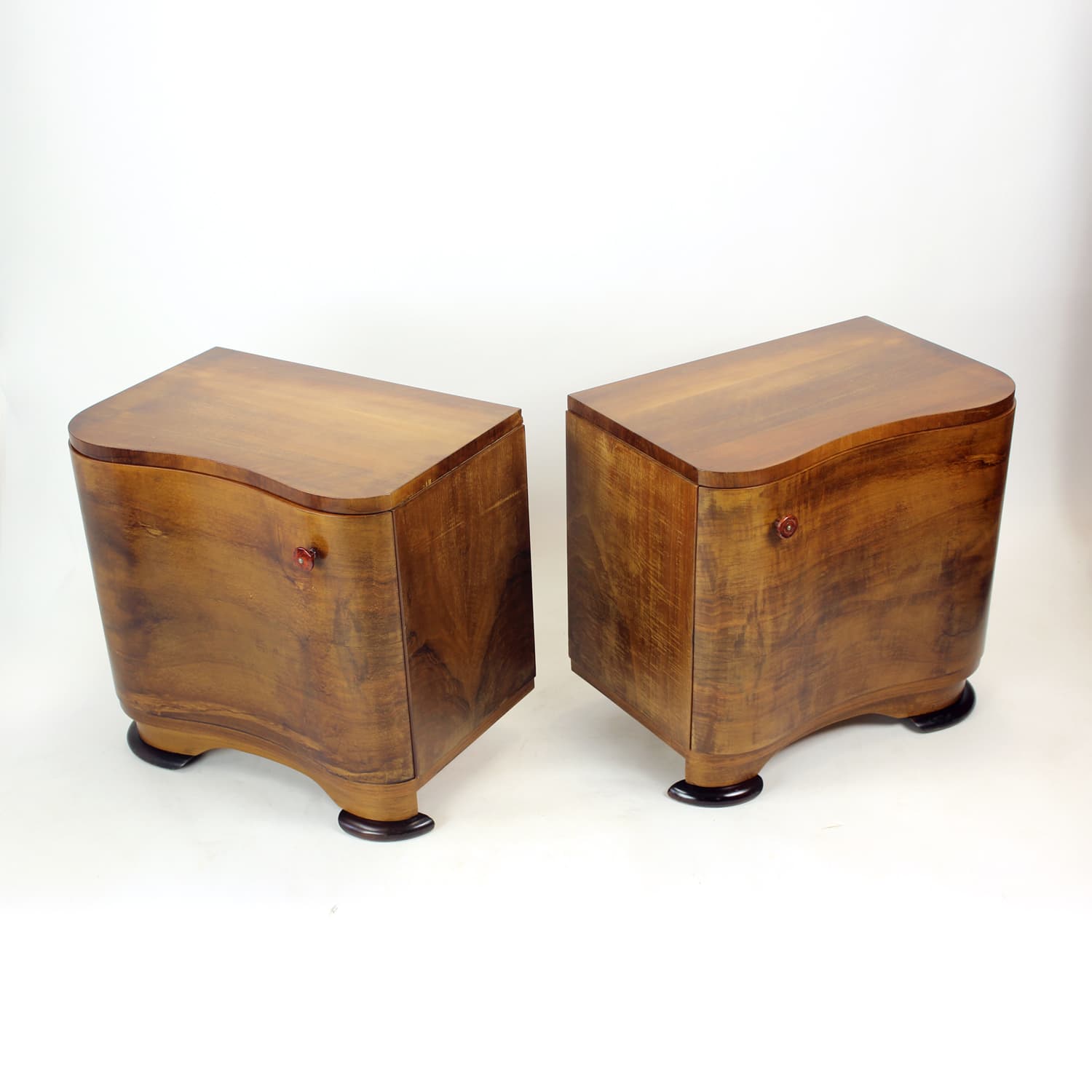 Pair of nightstands Art Deco, brown walnut, by J. Halabala, UP Závody, Czechoslovakia, 1930s. - 343639