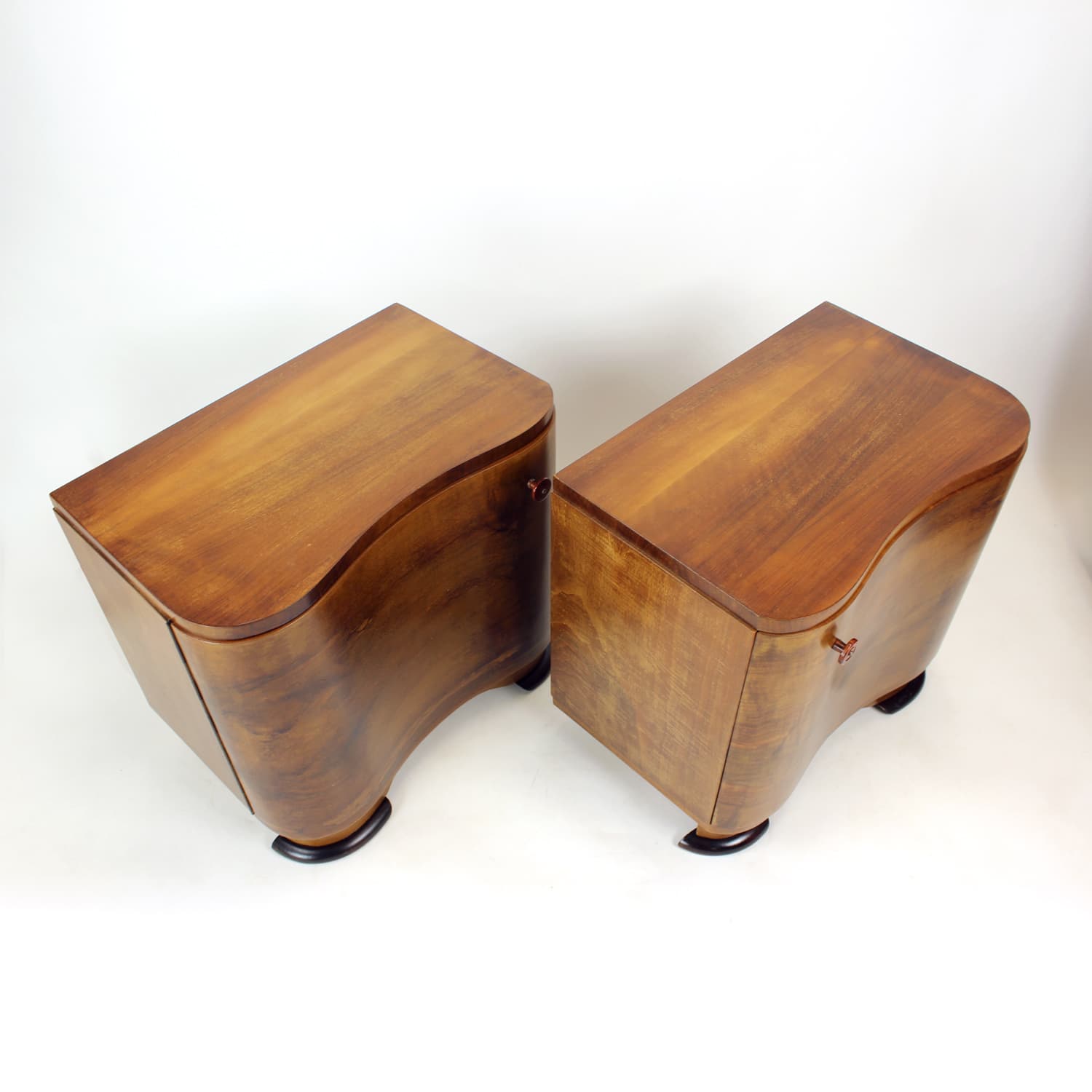 Pair of nightstands Art Deco, brown walnut, by J. Halabala, UP Závody, Czechoslovakia, 1930s. - 343645