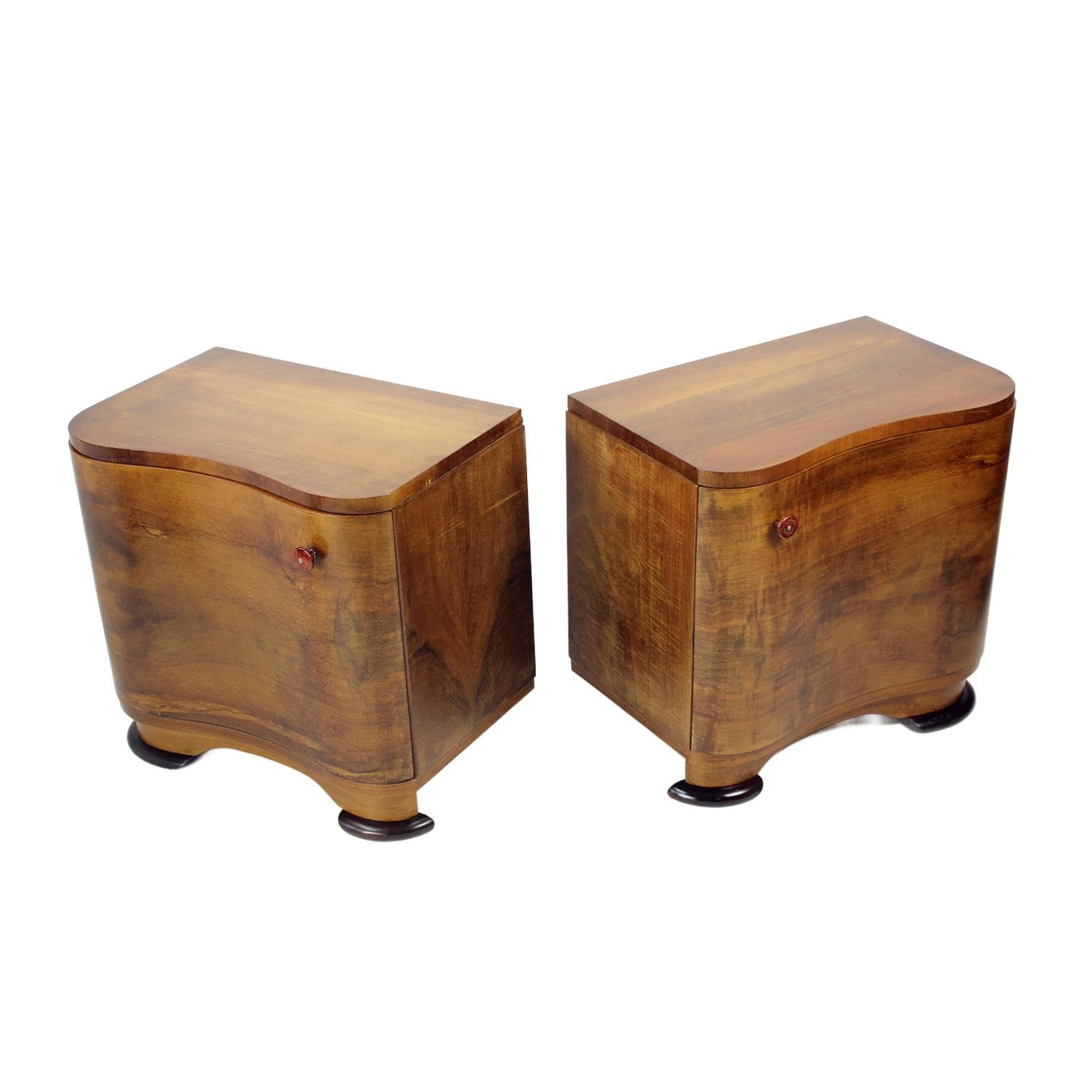 Pair of nightstands Art Deco, brown walnut, by J. Halabala, UP Závody, Czechoslovakia, 1930s. - 343635