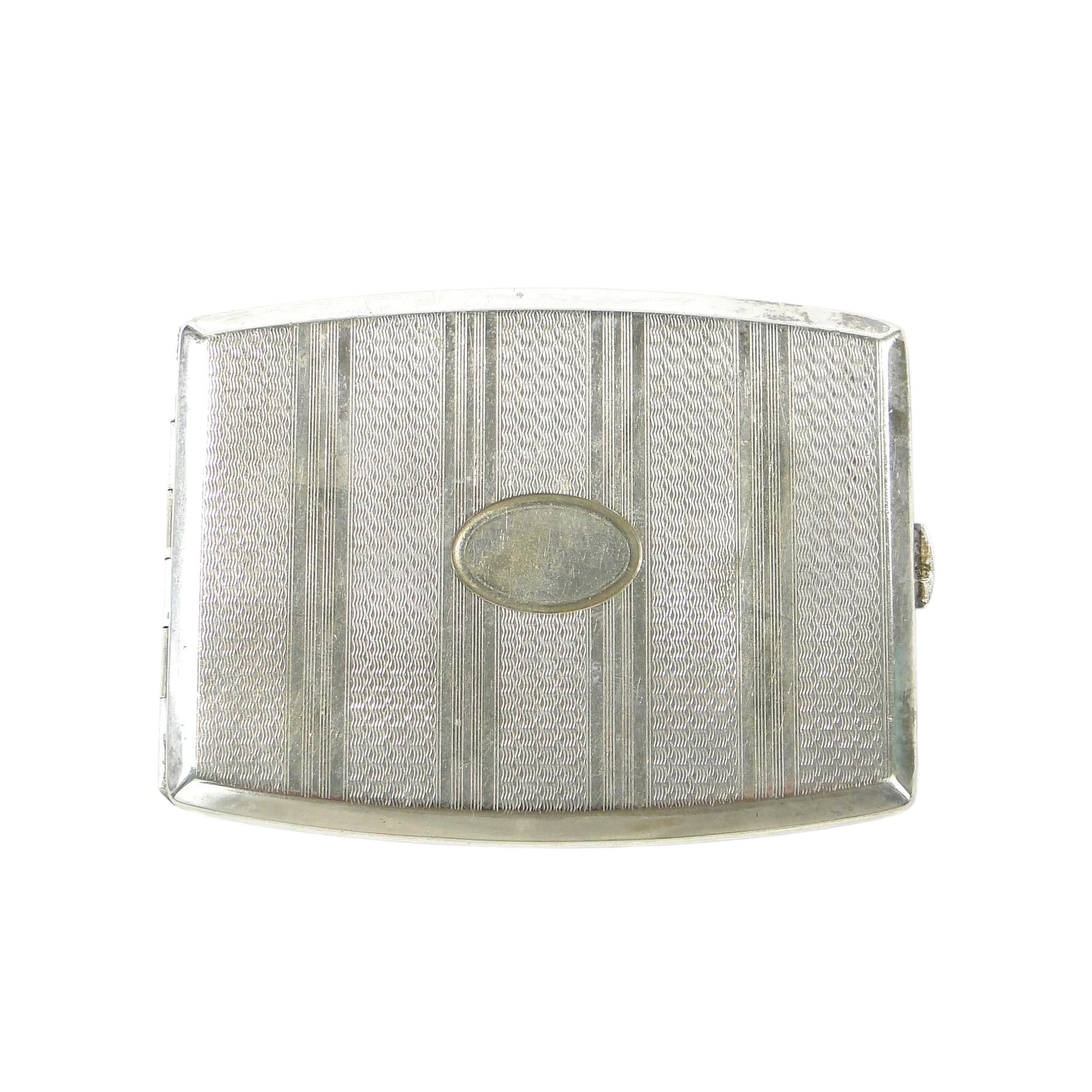Papierośnica kieszonkowa Art Deco, srebro, złoto, metal, lata 30.