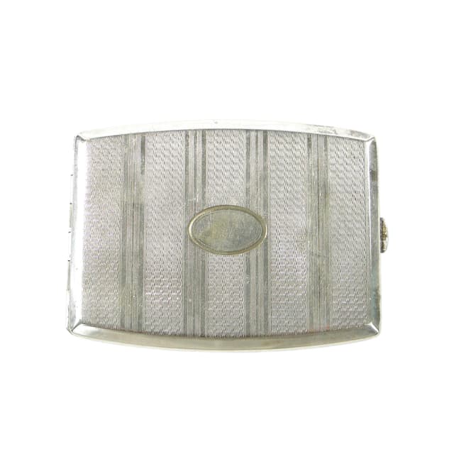 Papierośnica kieszonkowa Art Deco, srebro, złoto, metal, lata 30. - WYMIARY