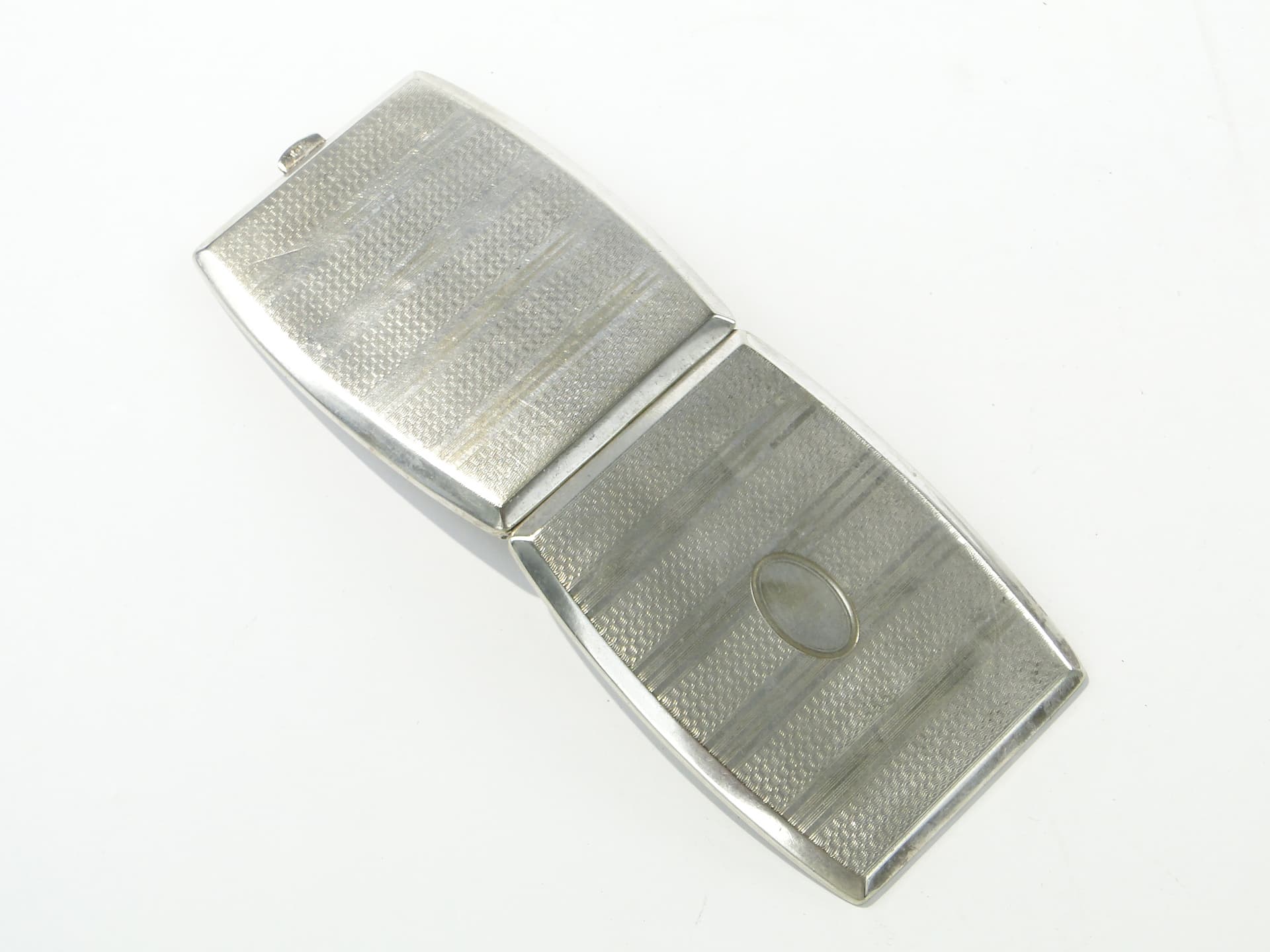Papierośnica kieszonkowa Art Deco, srebro, złoto, metal, lata 30. - 343694