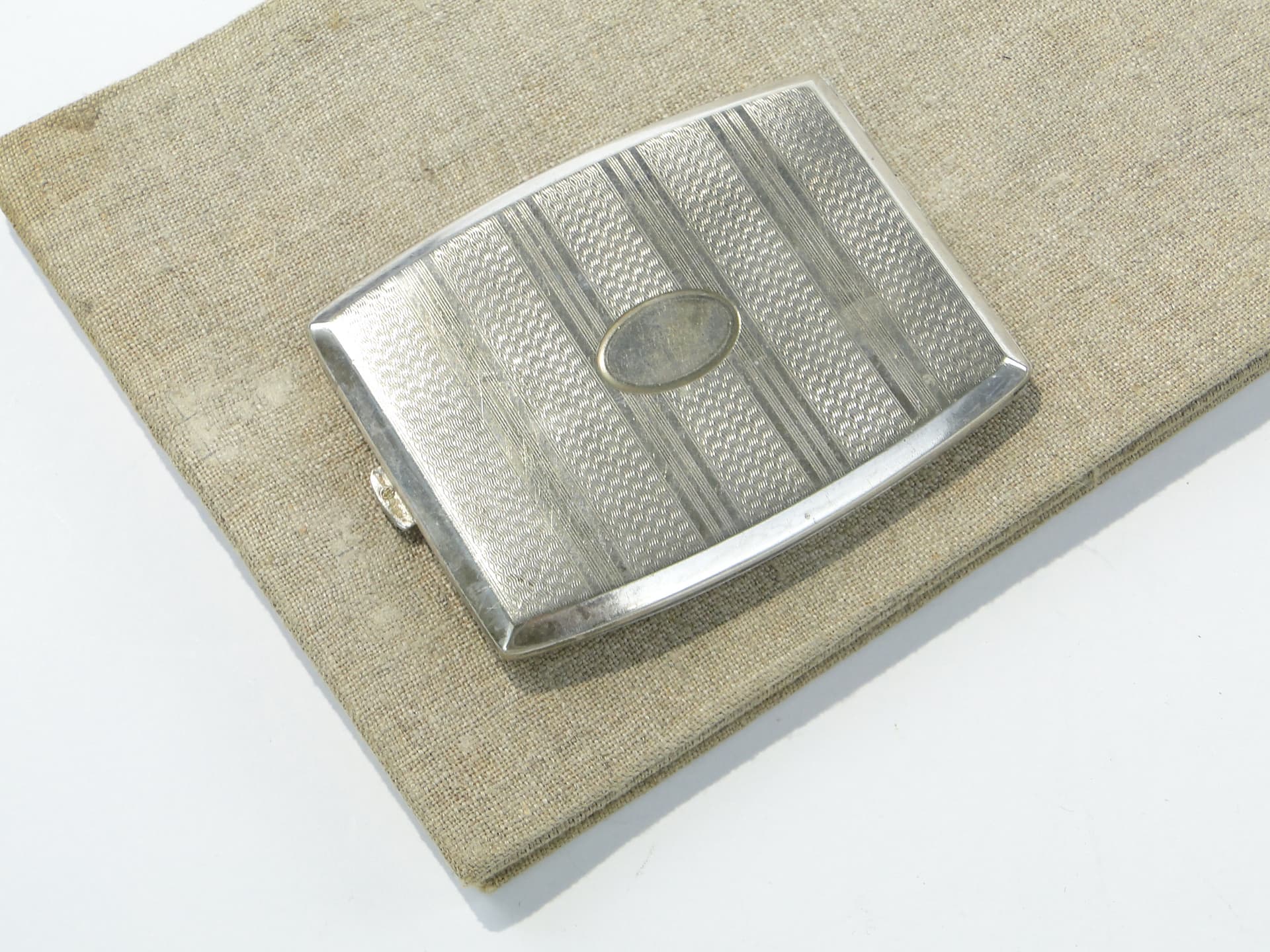 Papierośnica kieszonkowa Art Deco, srebro, złoto, metal, lata 30. - 343695