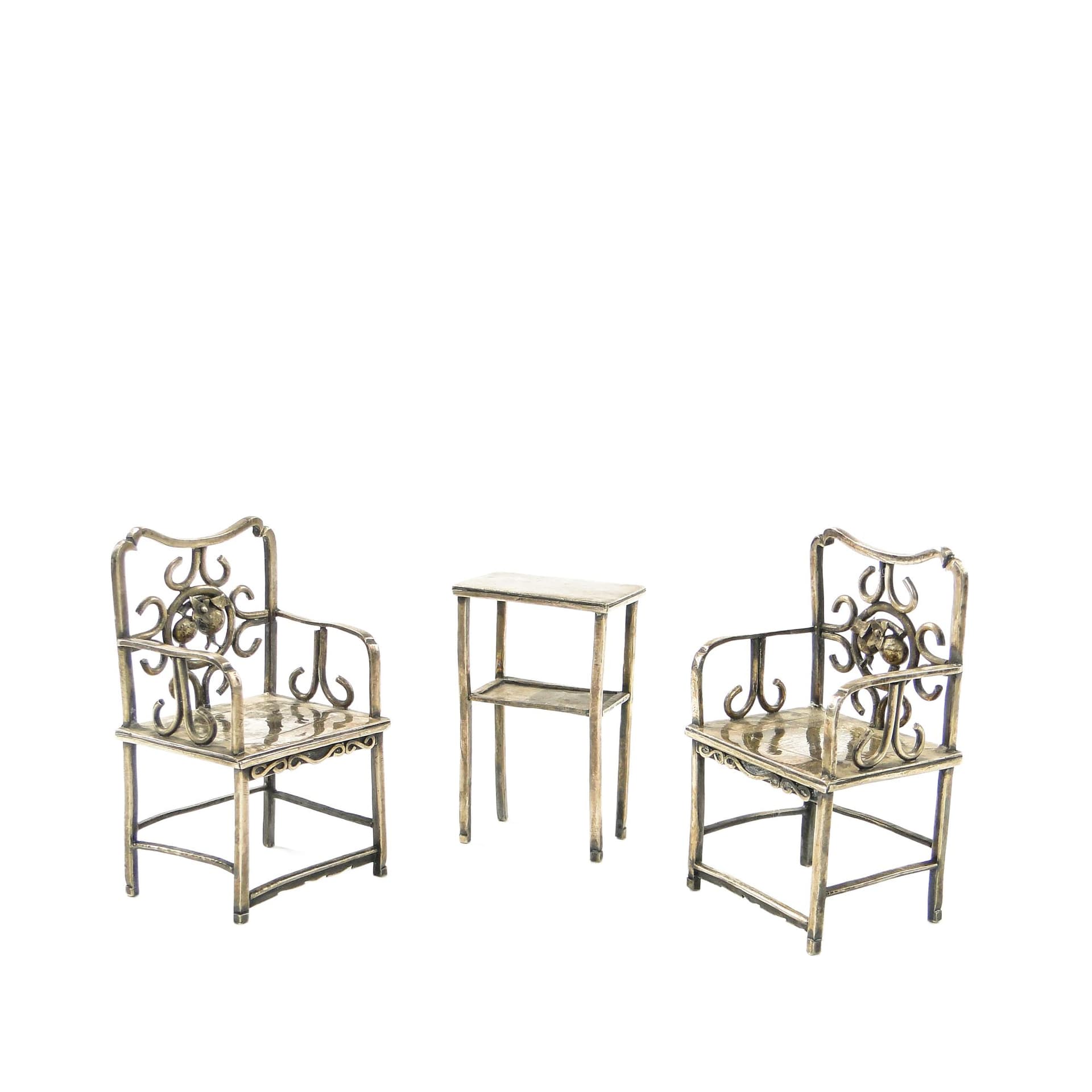 Miniature Art Nouveau Salon Set, silver brass, Europe, early 20th century
