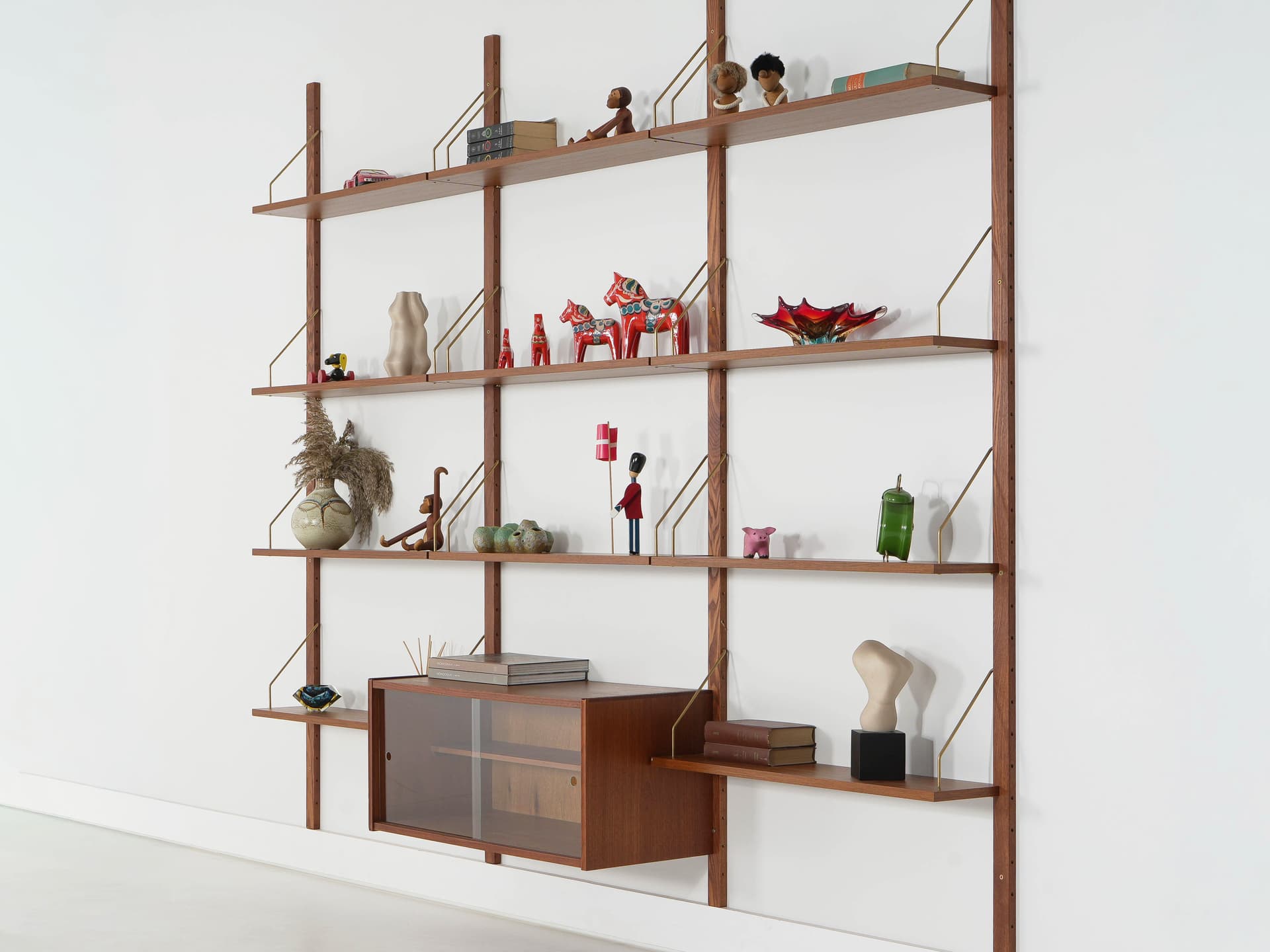 Shelving unit, brown teak, metal, Denmark, 1960s. - 343773