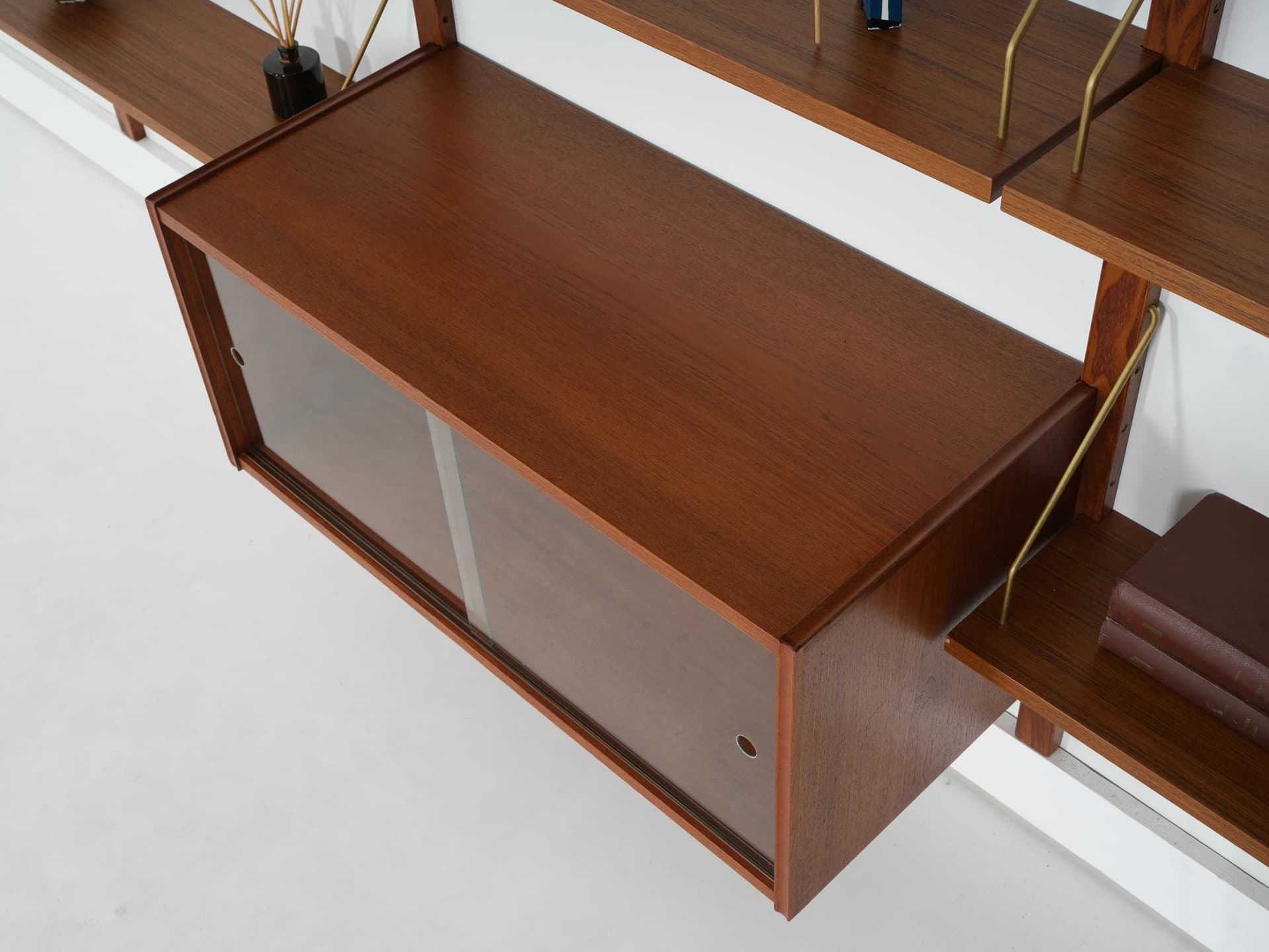 Shelving unit, brown teak, metal, Denmark, 1960s. - 343777