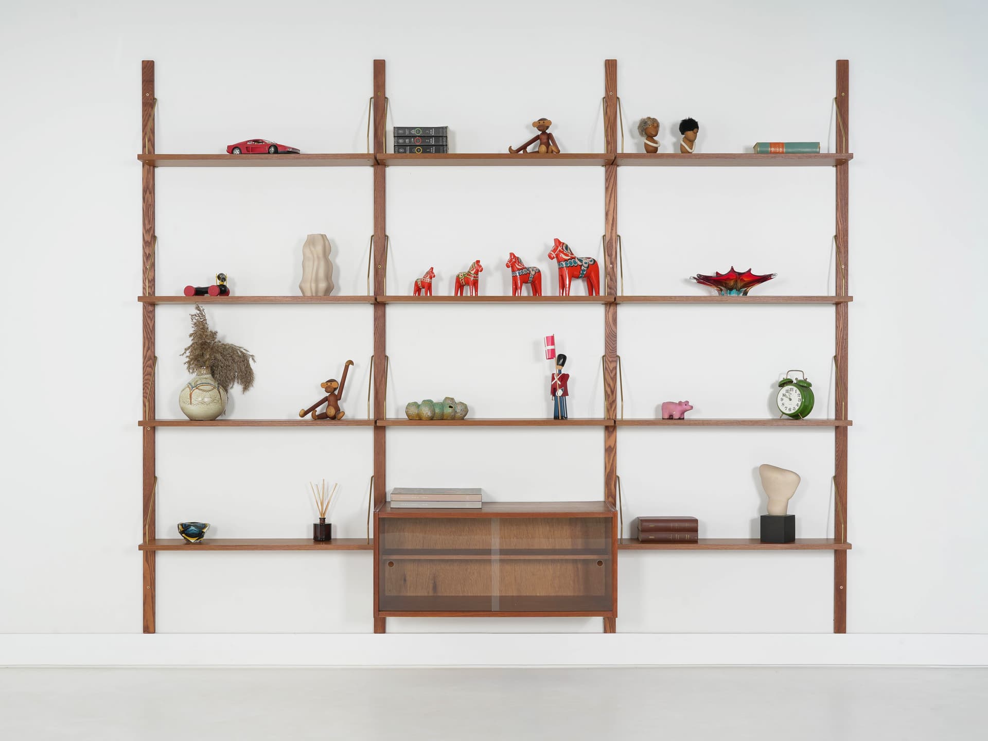 Shelving unit, brown teak, metal, Denmark, 1960s. - 343772