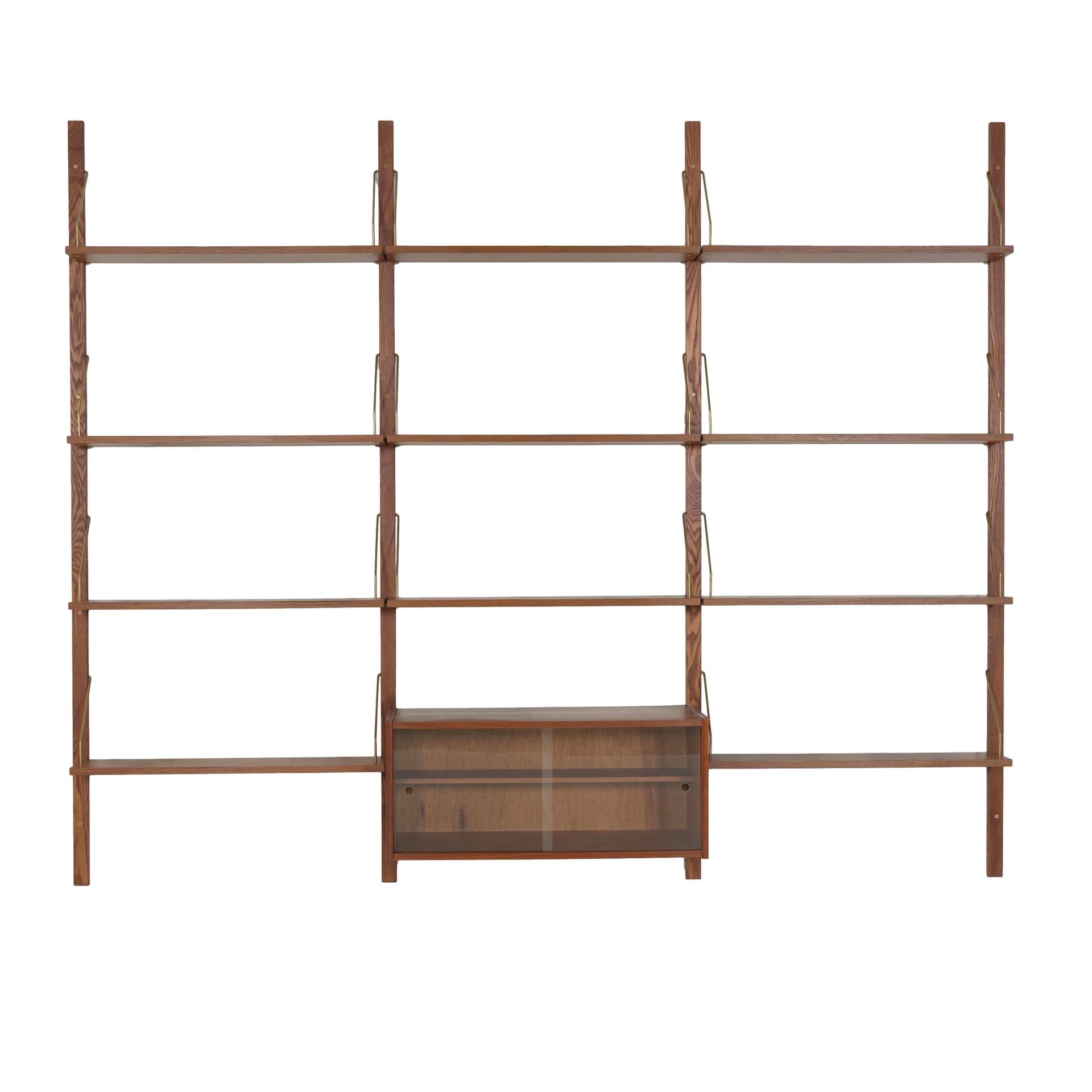 Shelving unit, brown teak, metal, Denmark, 1960s.