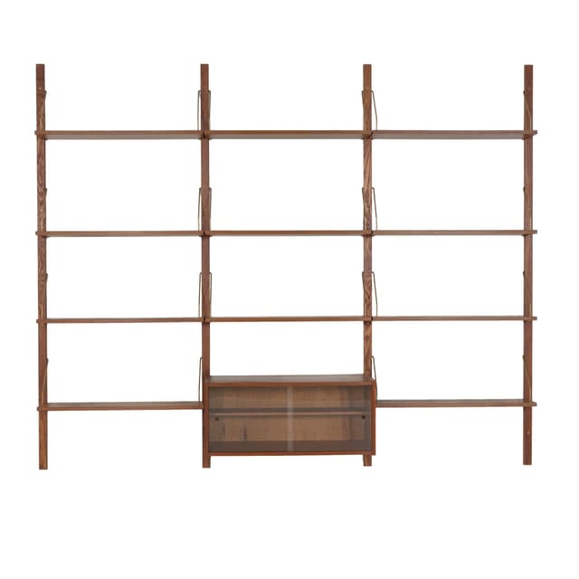 Shelving unit, brown teak, metal, Denmark, 1960s. - DIMENSION