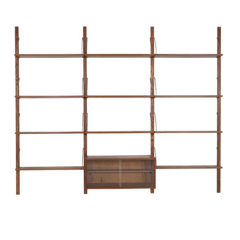 Shelving unit, brown teak, metal, Denmark, 1960s.