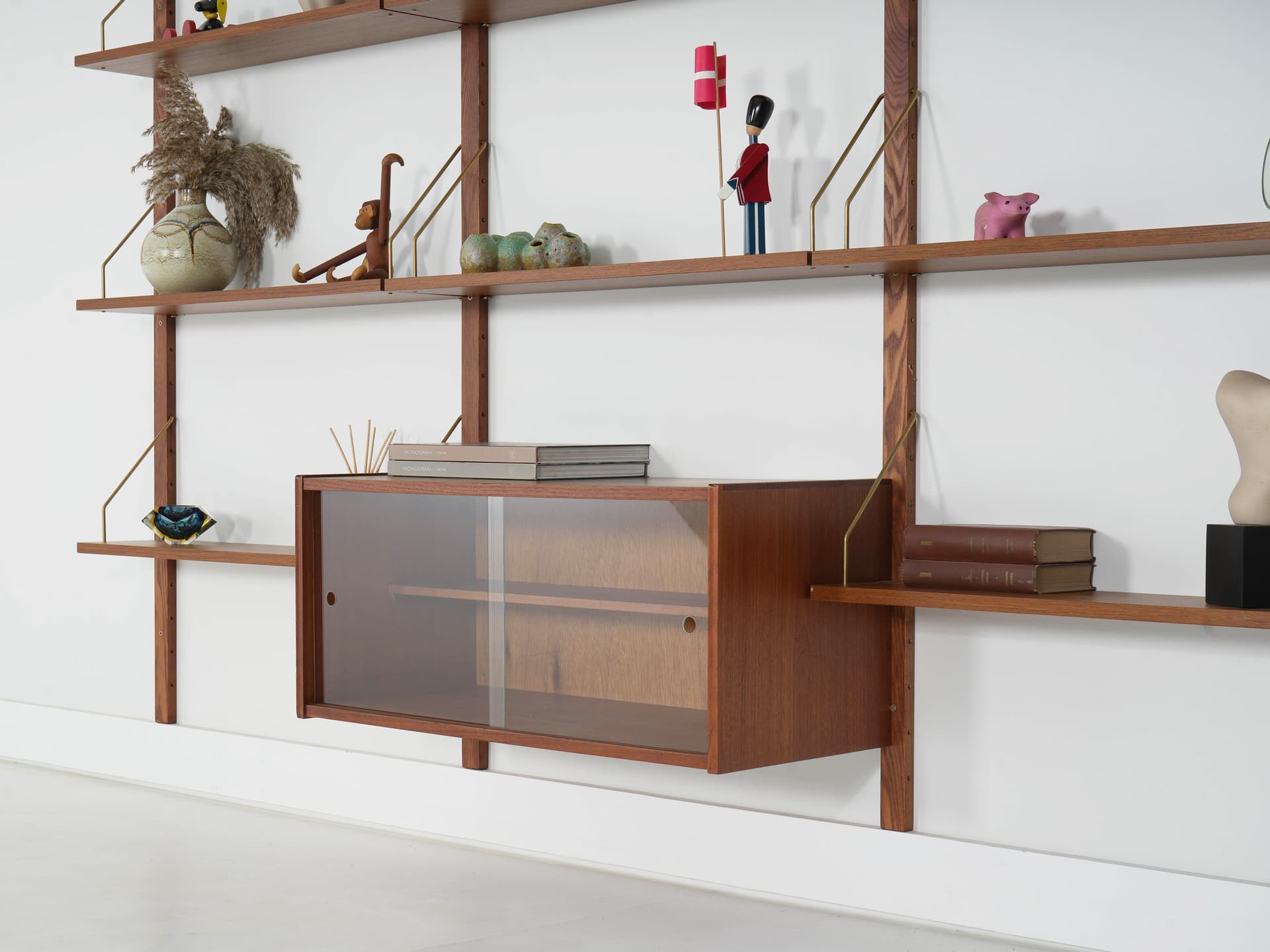 Shelving unit, brown teak, metal, Denmark, 1960s. - 343774