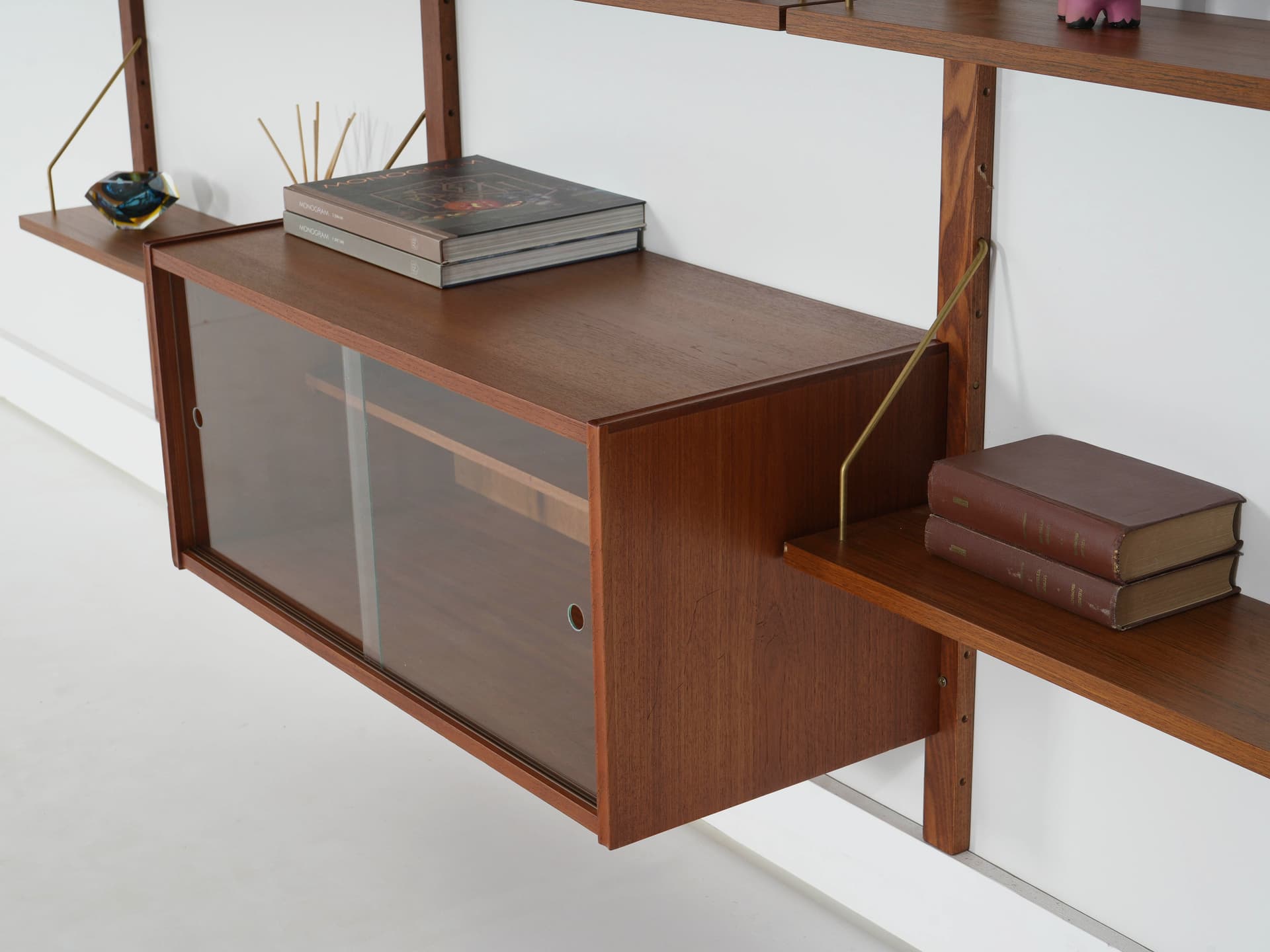 Shelving unit, brown teak, metal, Denmark, 1960s. - 343776