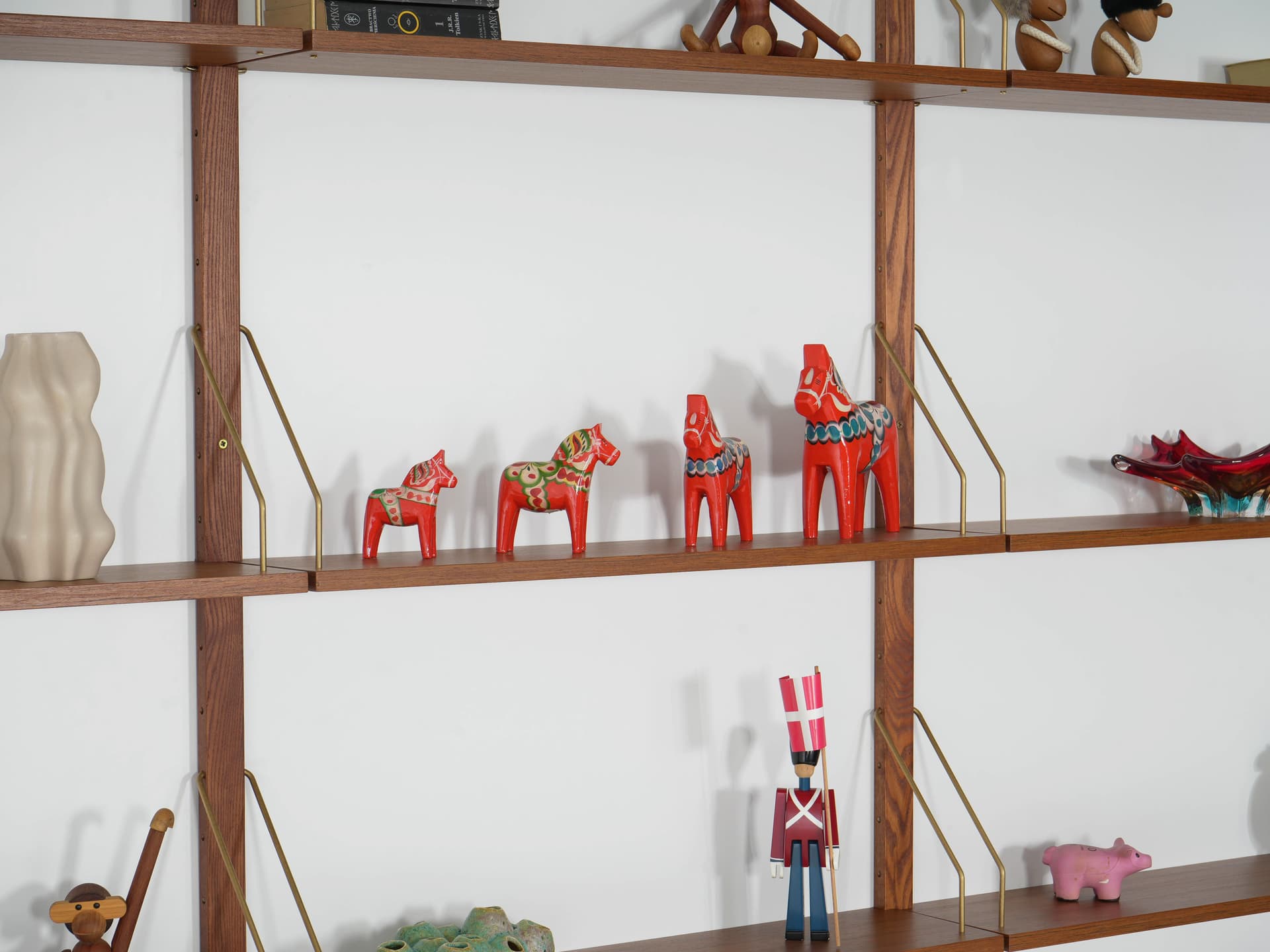 Shelving unit, brown teak, metal, Denmark, 1960s. - 343781