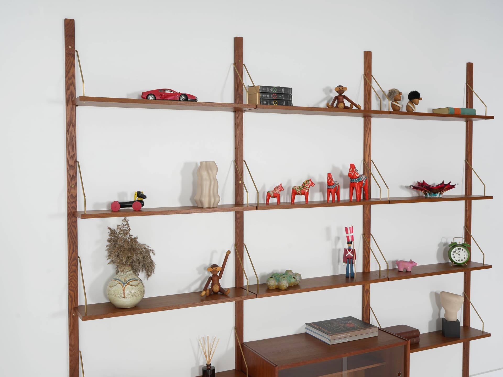 Shelving unit, brown teak, metal, Denmark, 1960s. - 343780