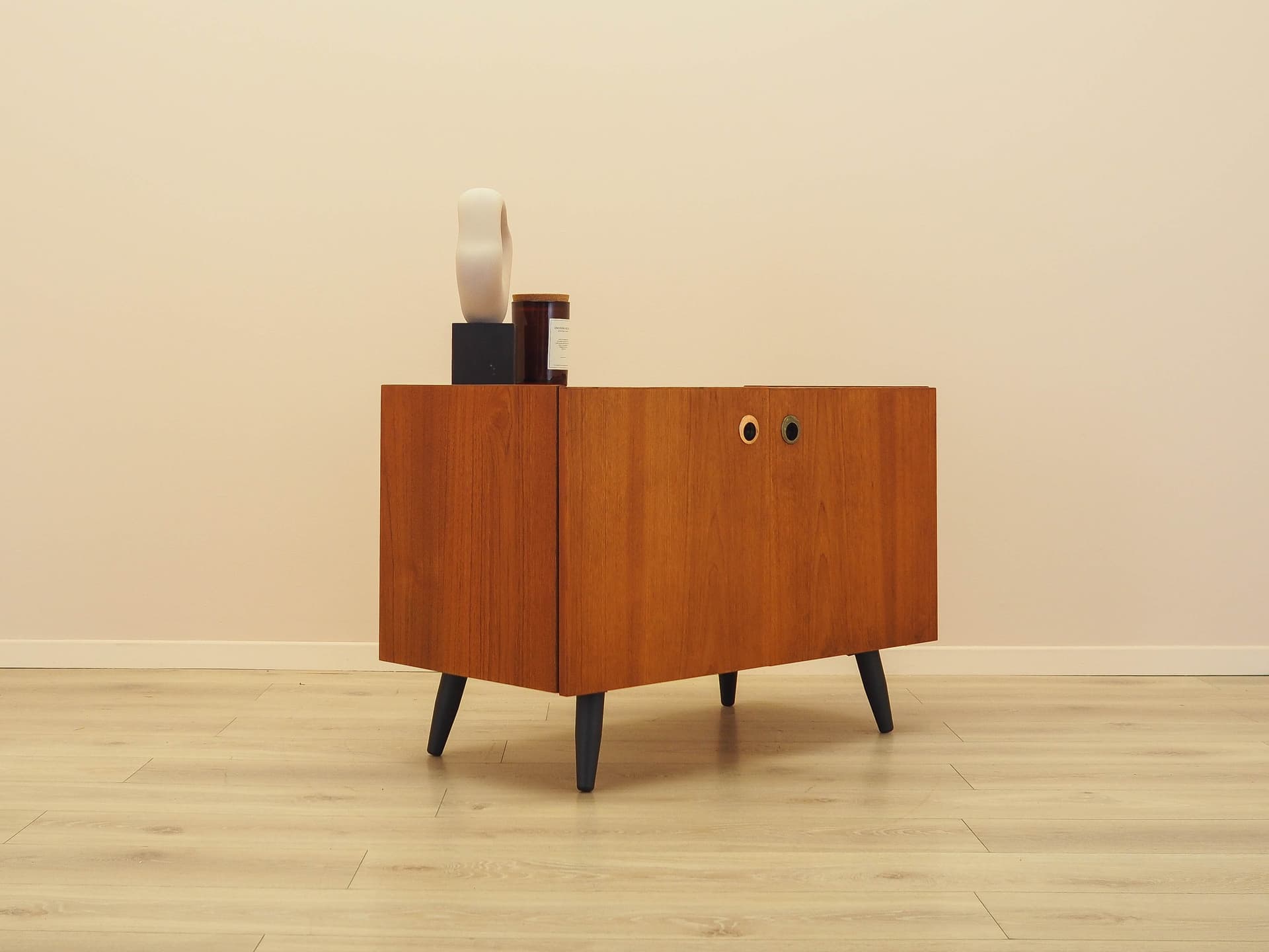 Cabinet, brown teak, black wood, Denmark, 1970s. - 343787