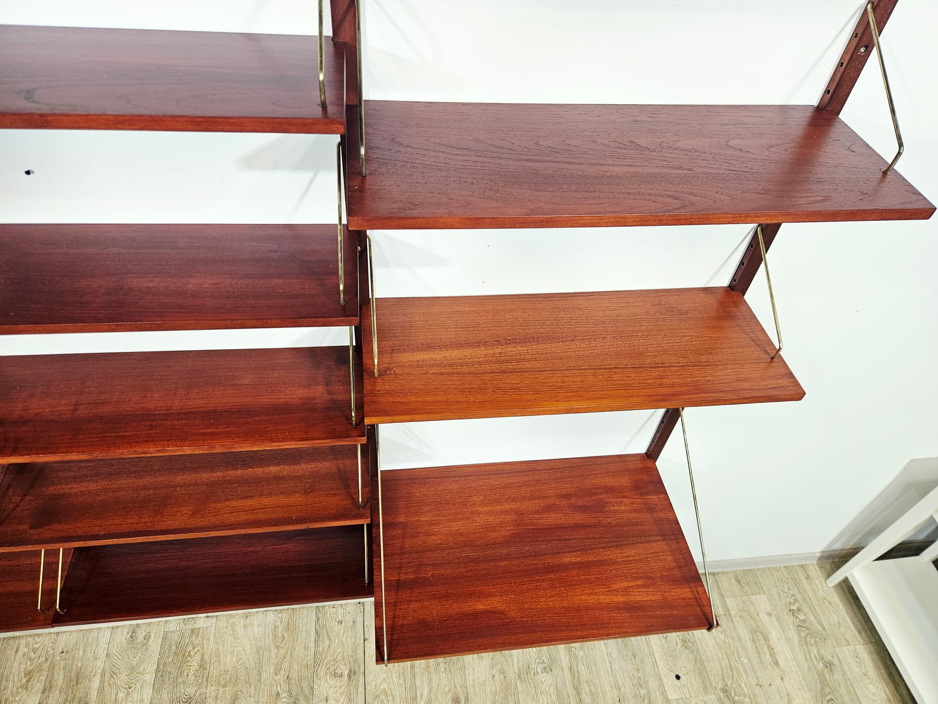 Modular shelving unit Royal System, brown, teak rosewood, brass gold, by P. Cadovius - 343808