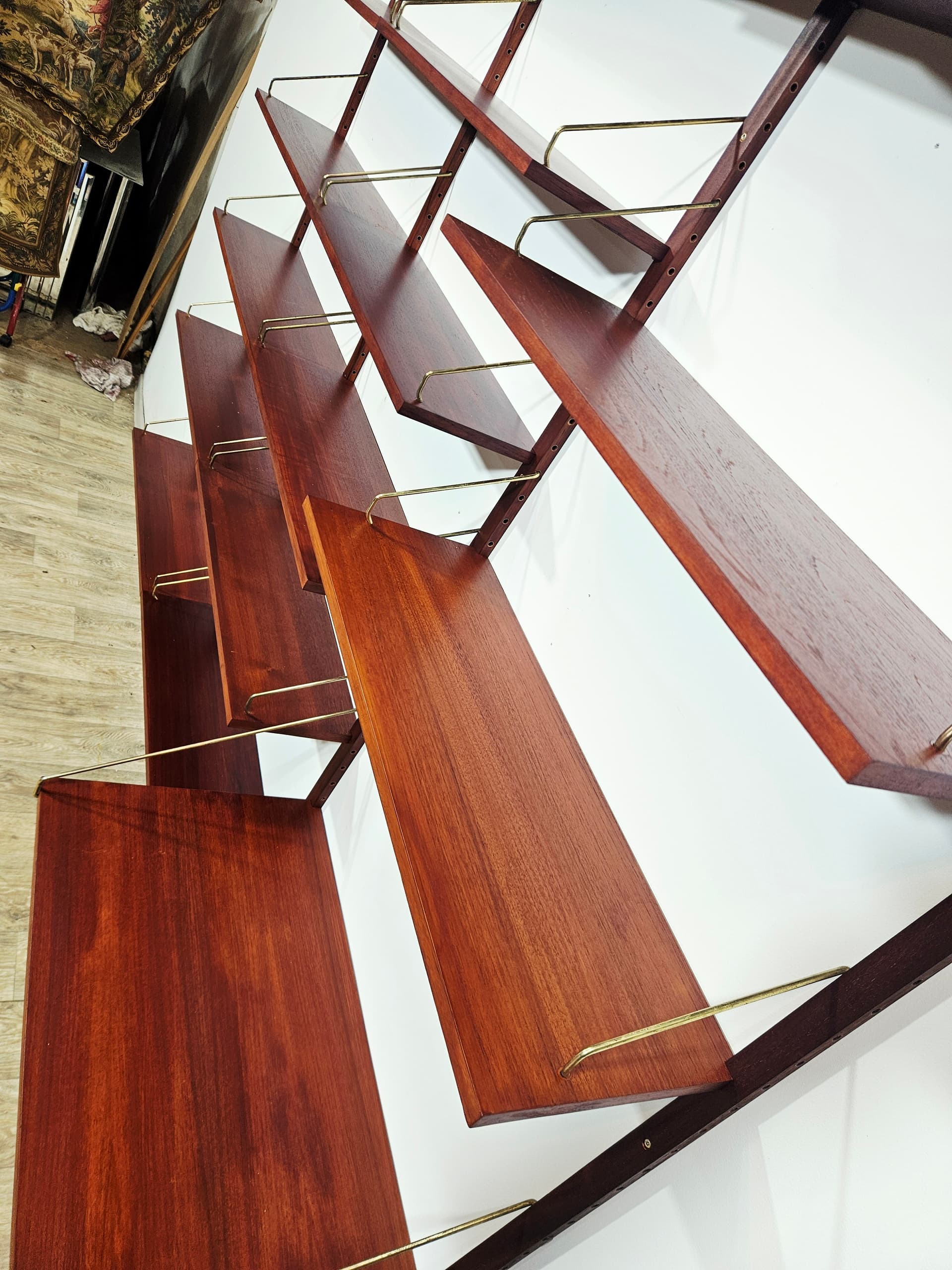 Modular shelving unit Royal System, brown, teak rosewood, brass gold, by P. Cadovius - 343804