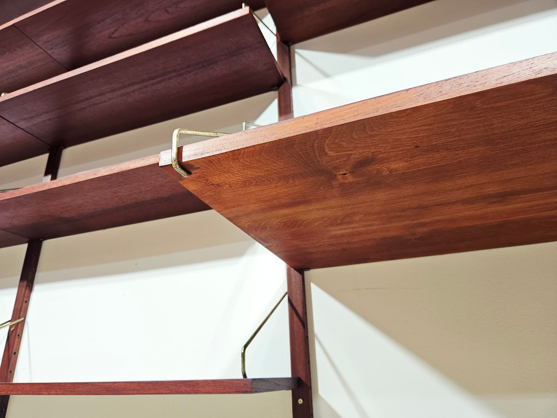 Modular shelving unit Royal System, brown, teak rosewood, brass gold, by P. Cadovius - 343809