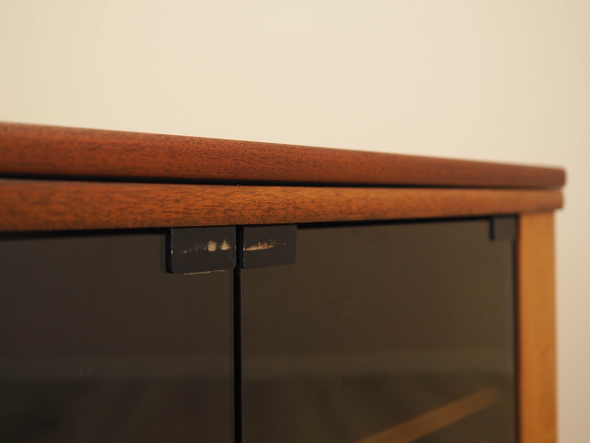 TV Cabinet, brown mahogany, smoked glass, Denmark, 1980s. - 343836