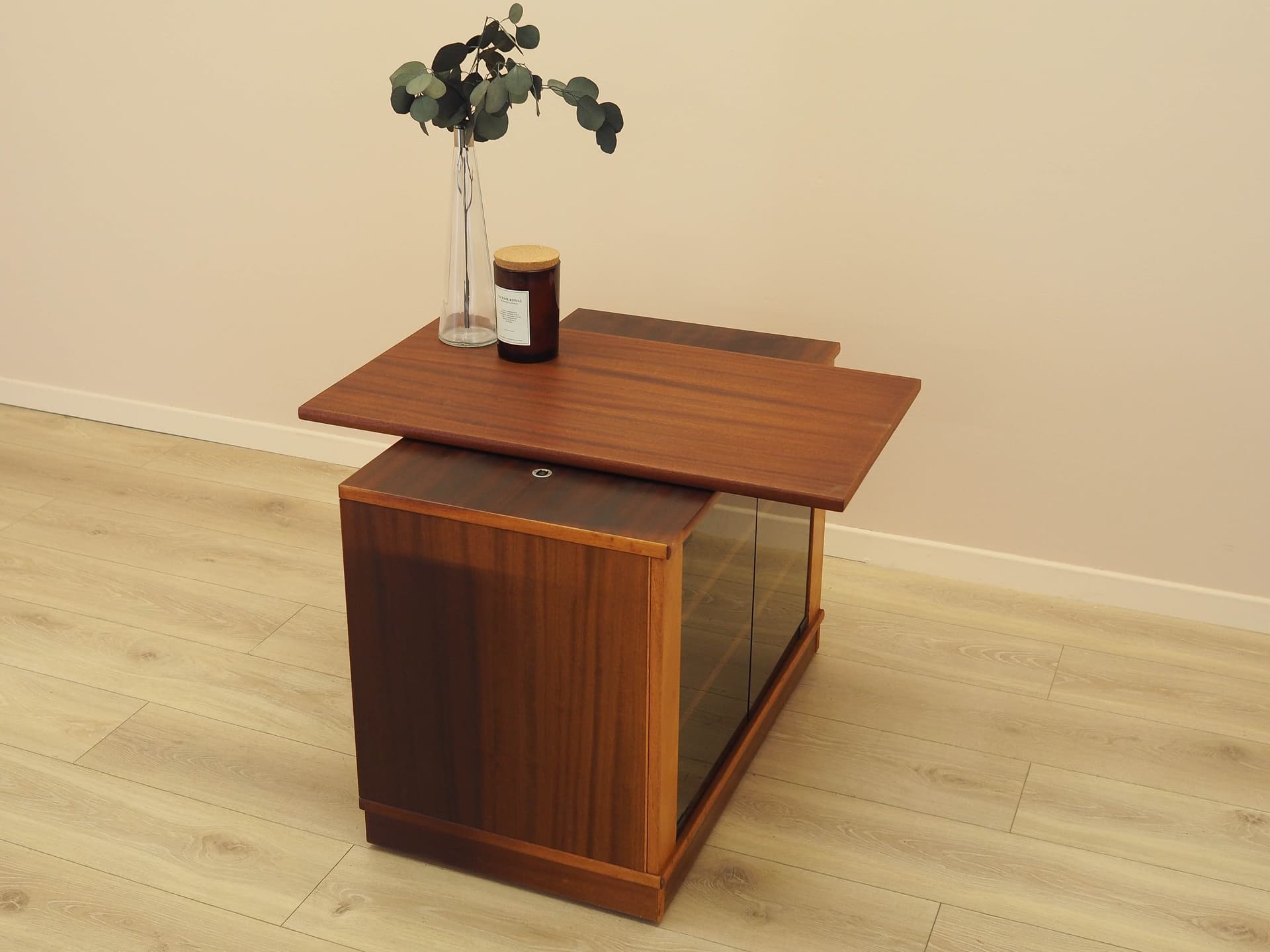 TV Cabinet, brown mahogany, smoked glass, Denmark, 1980s. - 343829