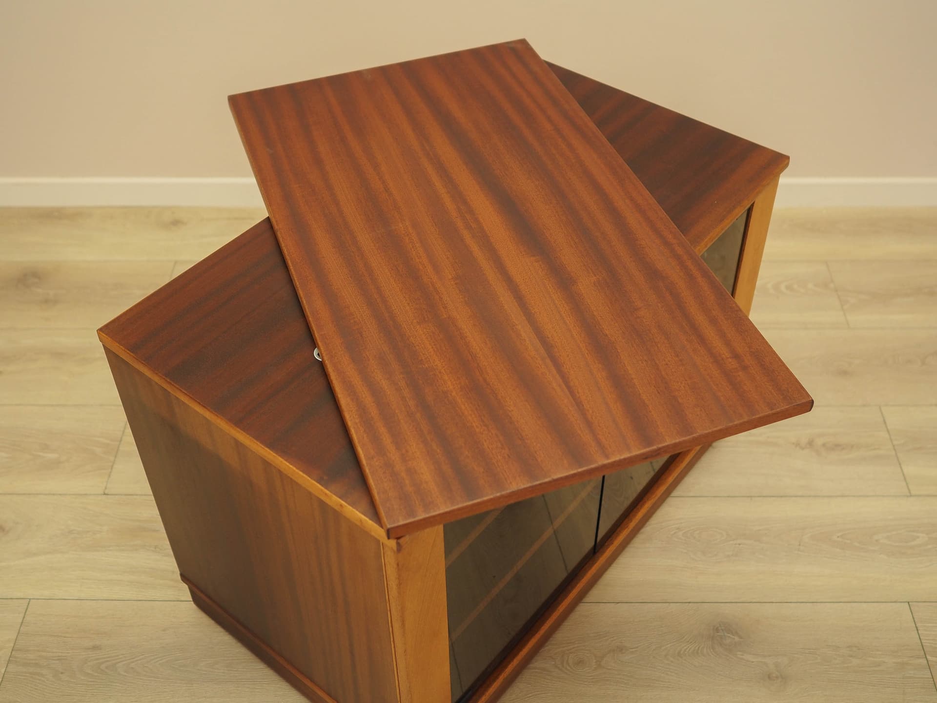 TV Cabinet, brown mahogany, smoked glass, Denmark, 1980s. - 343838