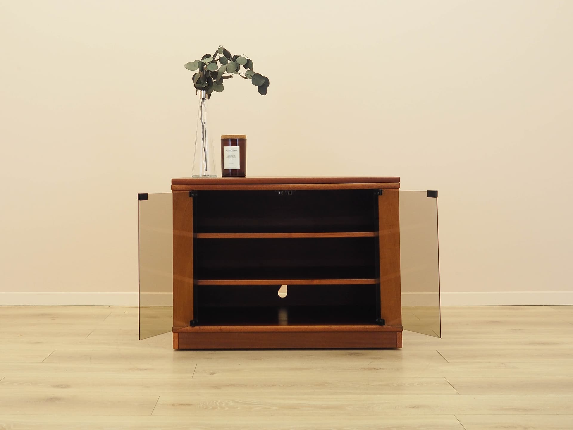 TV Cabinet, brown mahogany, smoked glass, Denmark, 1980s. - 343825