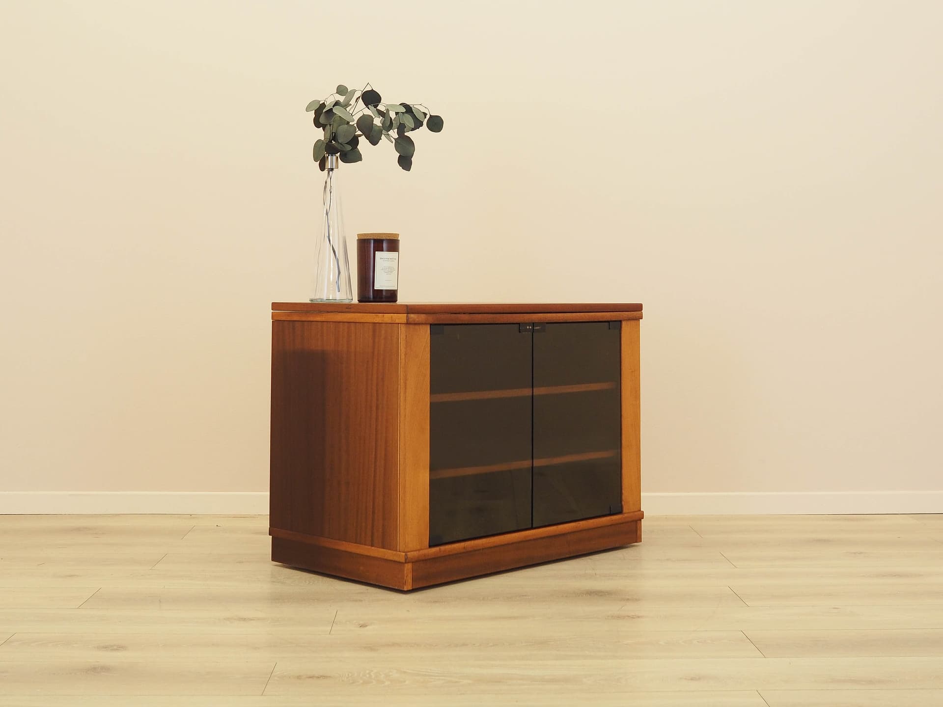 TV Cabinet, brown mahogany, smoked glass, Denmark, 1980s. - 343827