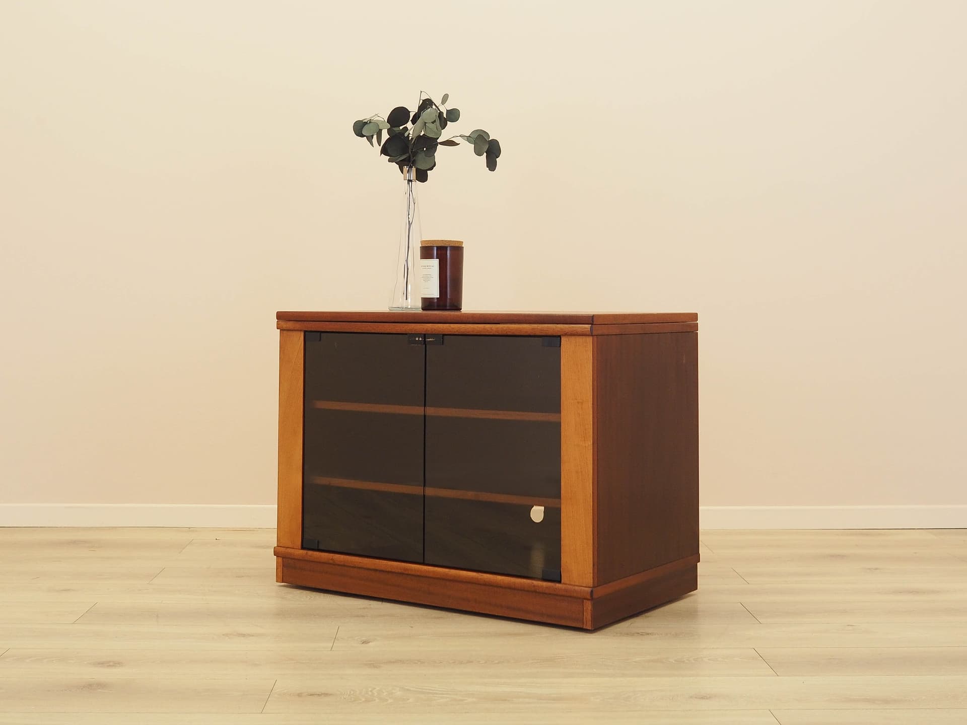 TV Cabinet, brown mahogany, smoked glass, Denmark, 1980s. - 343826