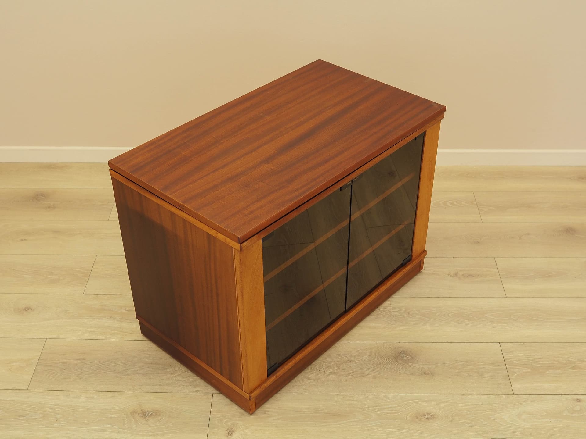 TV Cabinet, brown mahogany, smoked glass, Denmark, 1980s. - 343830