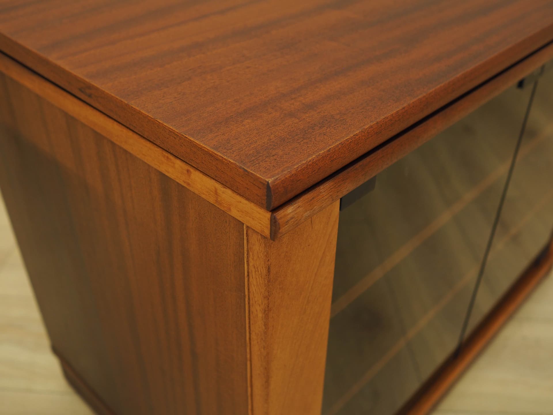 TV Cabinet, brown mahogany, smoked glass, Denmark, 1980s. - 343831