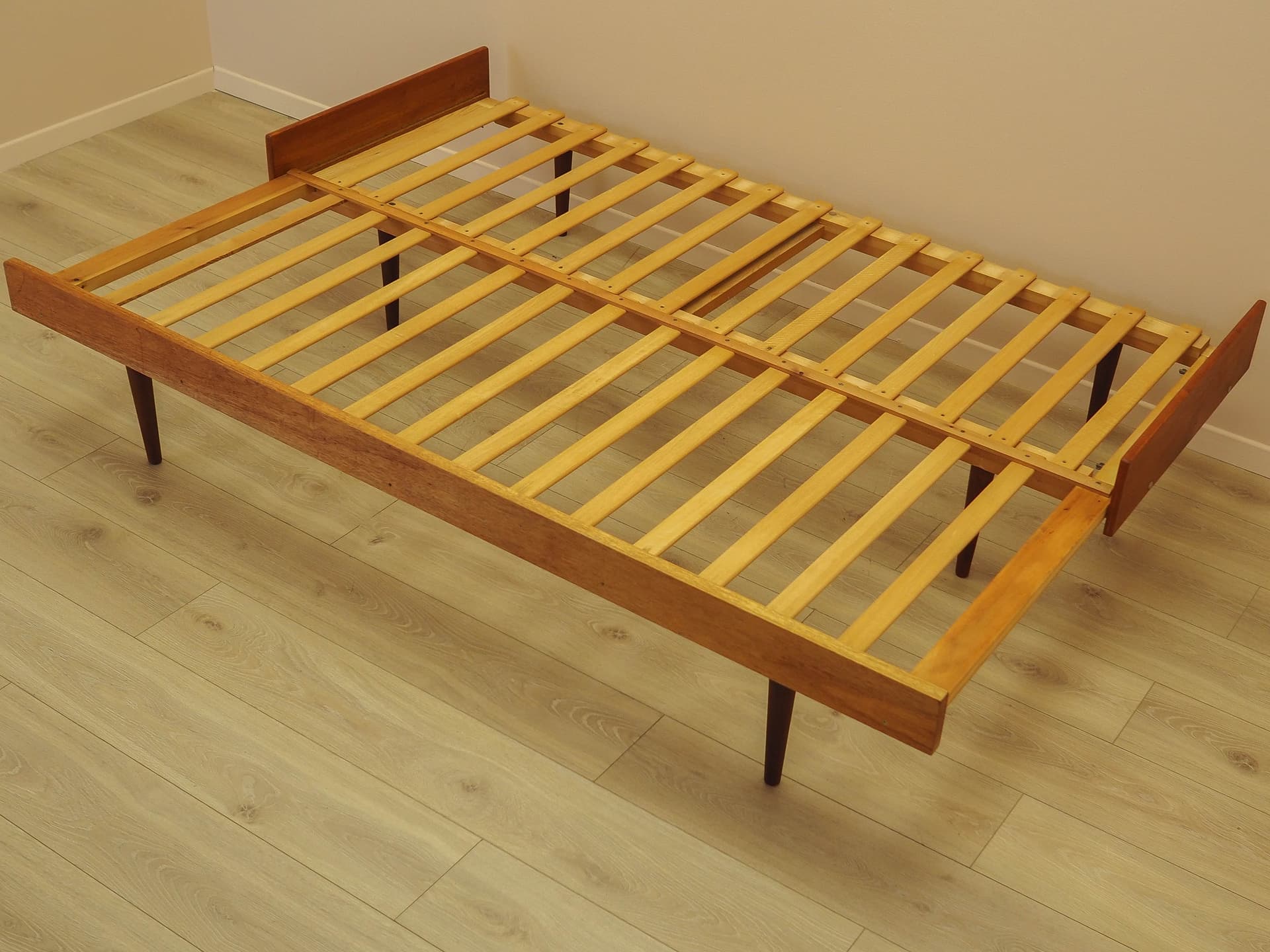 Sofa bed, yellow wool, wood, Denmark, 1970s. - 343862