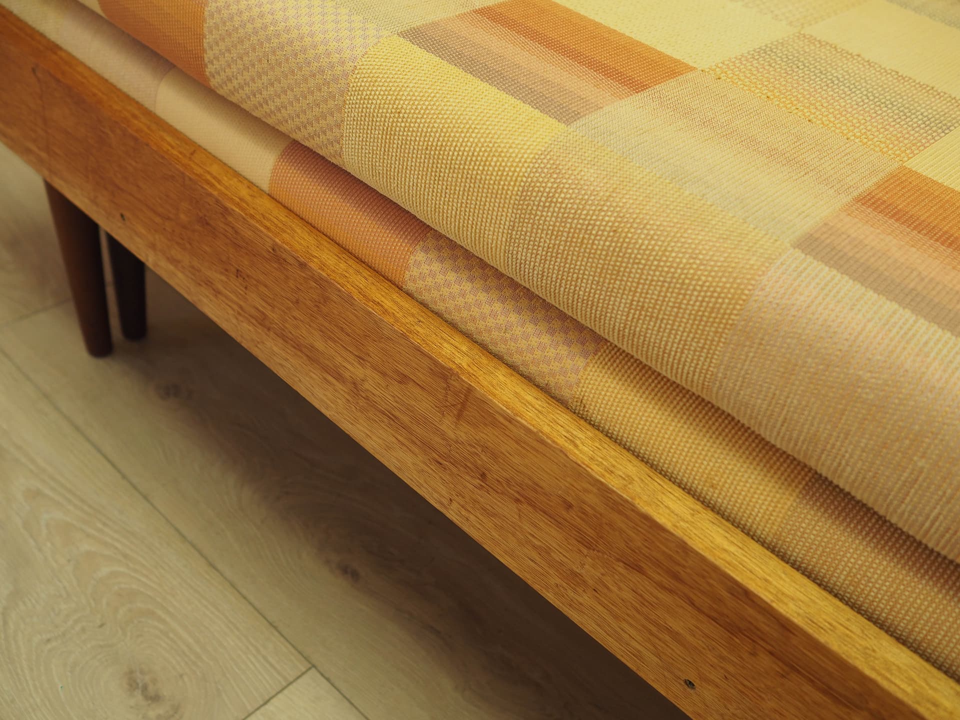 Sofa bed, yellow wool, wood, Denmark, 1970s. - 343858