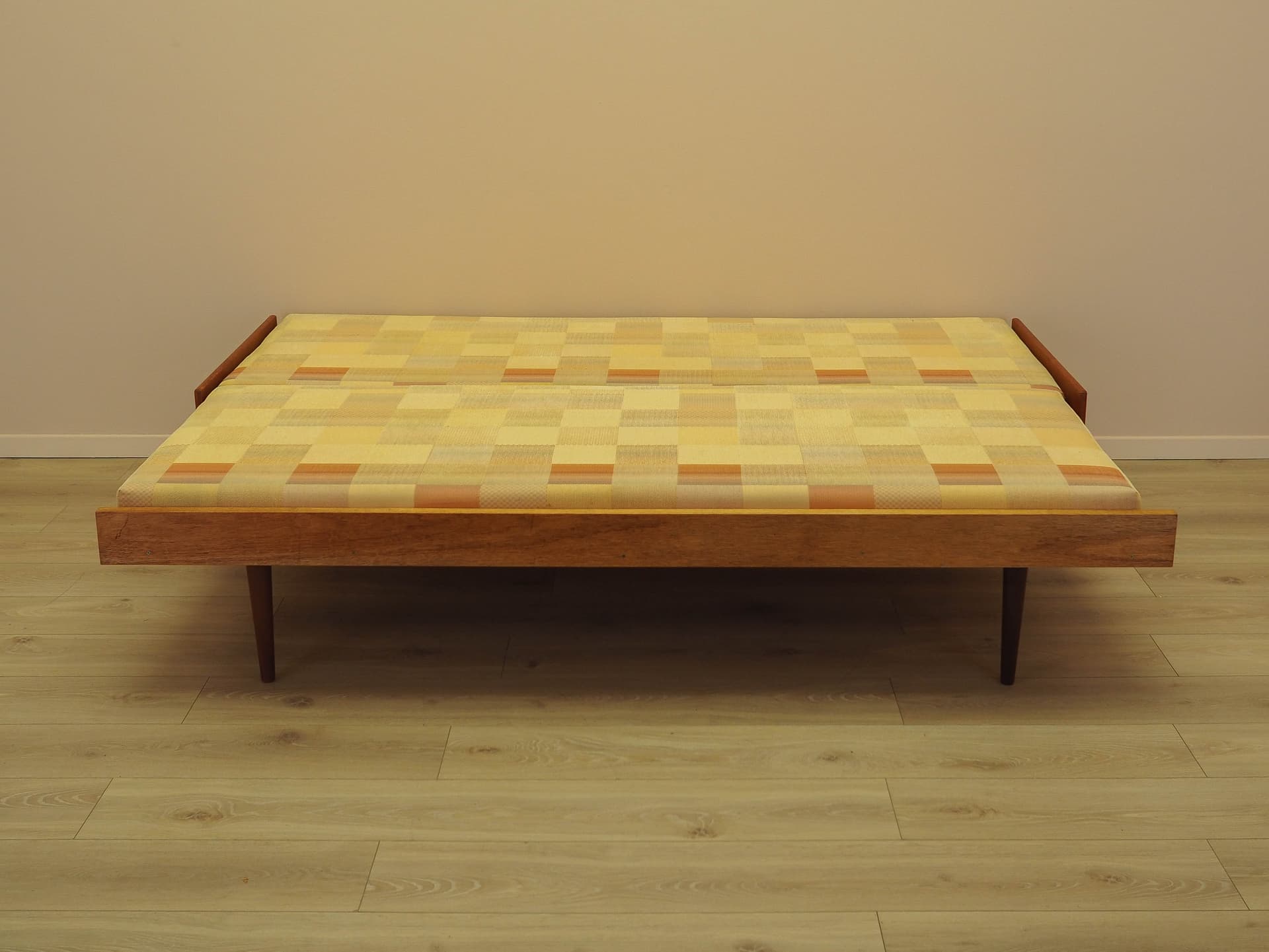 Sofa bed, yellow wool, wood, Denmark, 1970s. - 343861