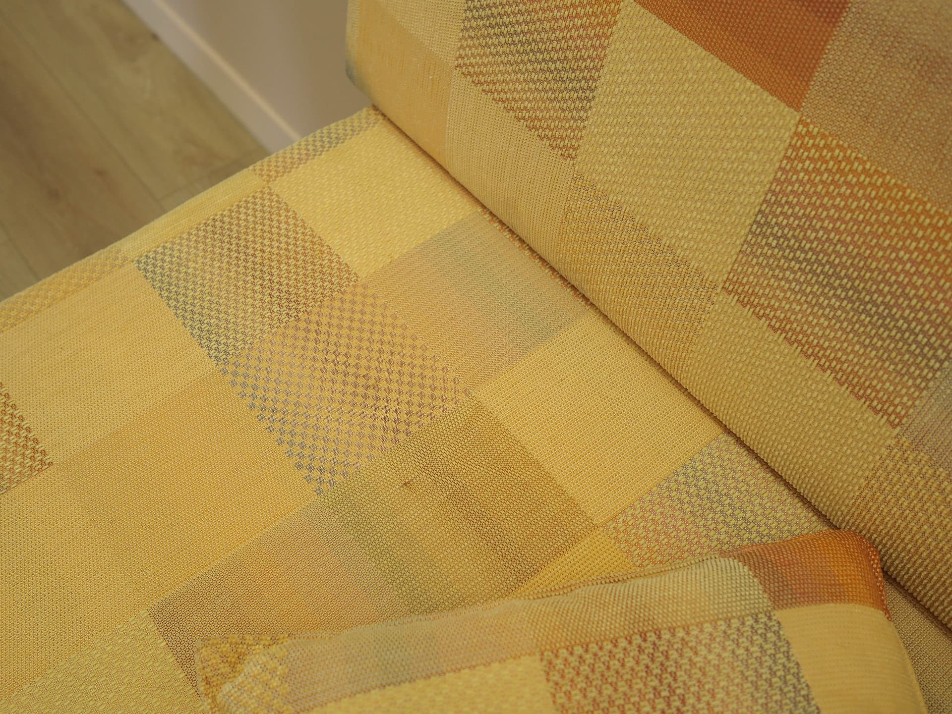 Sofa bed, yellow wool, wood, Denmark, 1970s. - 343868