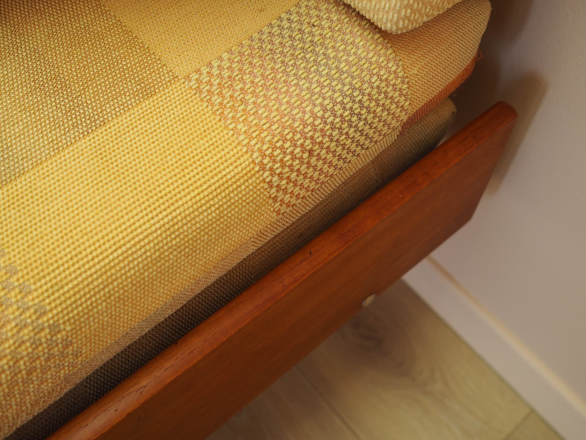 Sofa bed, yellow wool, wood, Denmark, 1970s. - 343859