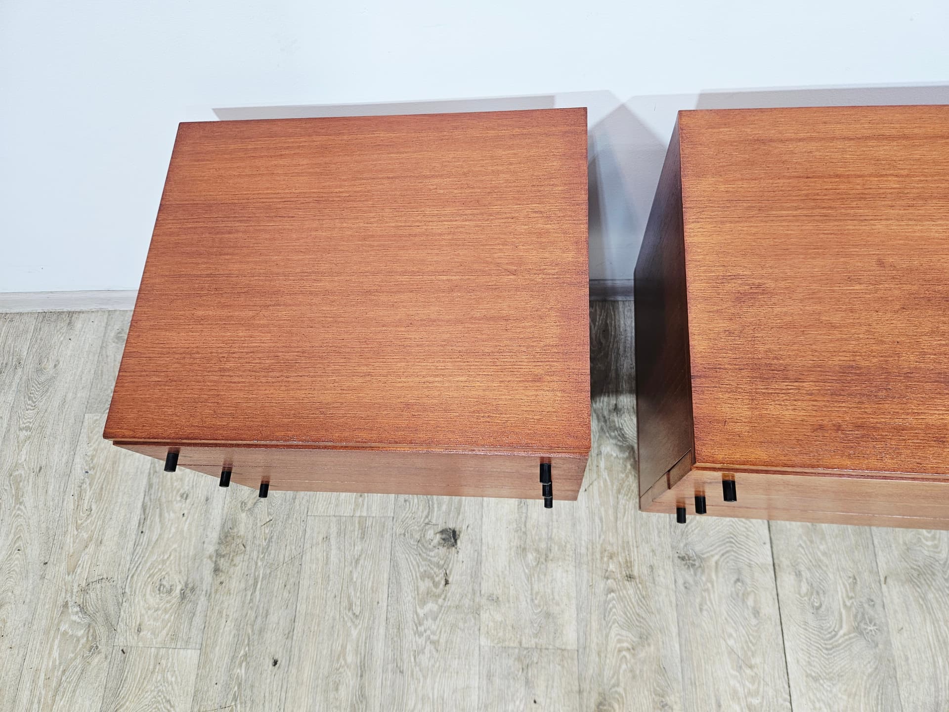 Pair of nightstands Twen, brown veneer, black steel, by G. Renkel, REGO - 343945