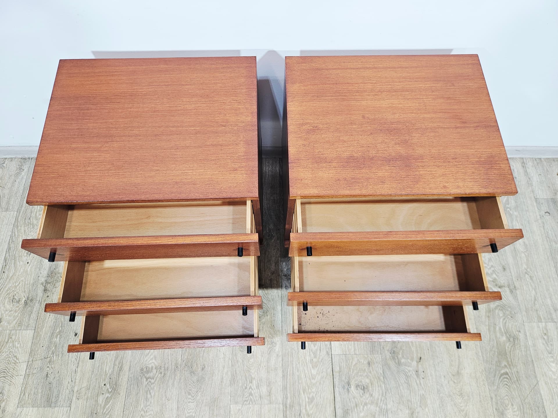 Pair of nightstands Twen, brown veneer, black steel, by G. Renkel, REGO - 343952