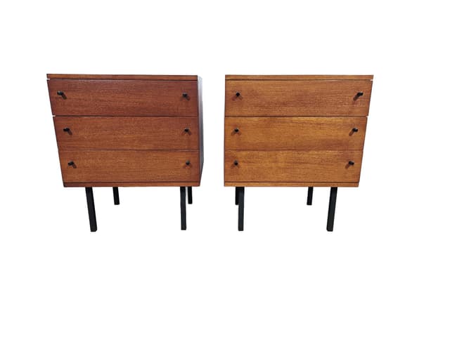 Pair of nightstands Twen, brown veneer, black steel, by G. Renkel, REGO - DIMENSION