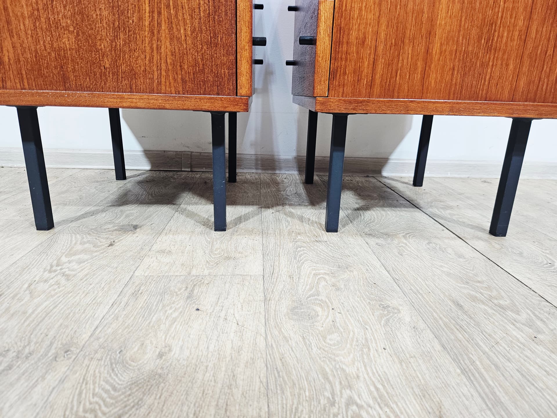 Pair of nightstands Twen, brown veneer, black steel, by G. Renkel, REGO - 343954