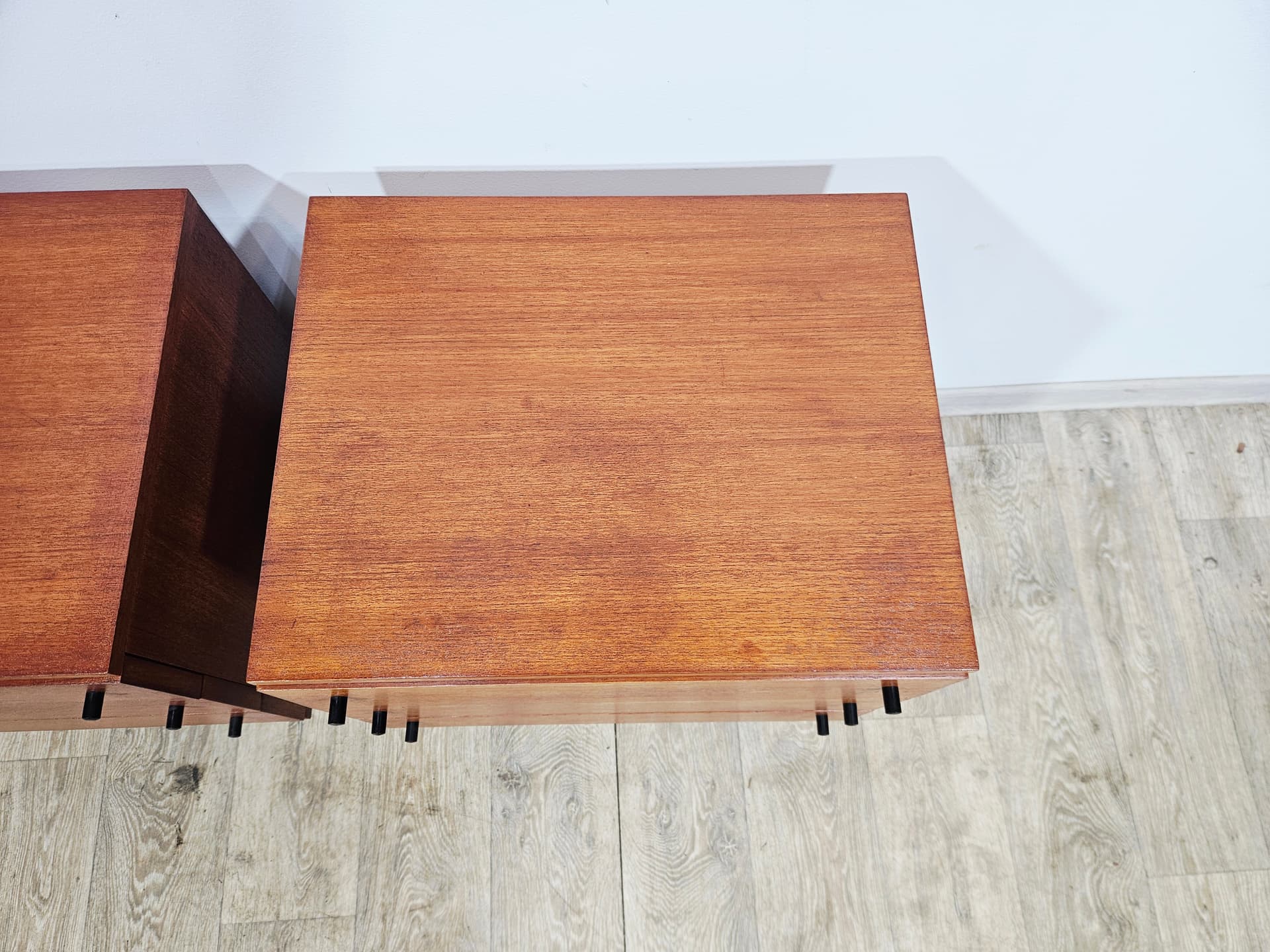 Pair of nightstands Twen, brown veneer, black steel, by G. Renkel, REGO - 343947