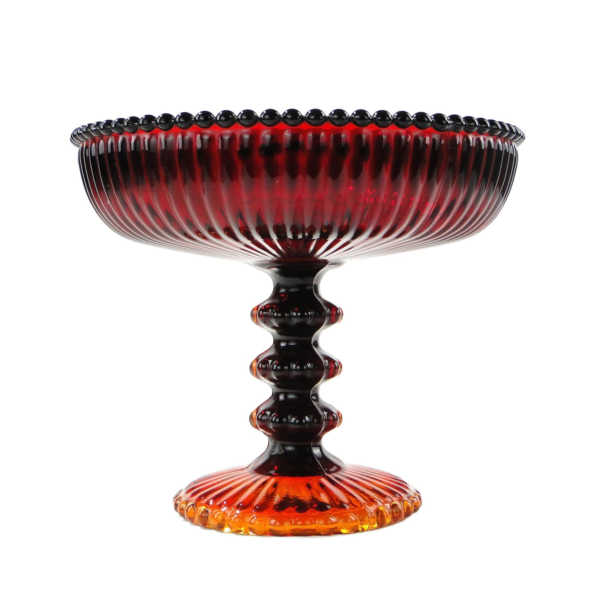 Compote Bowl Perełki, glass red orange yellow, by J.S. Drost, Ząbkowice, Poland, 1970s.